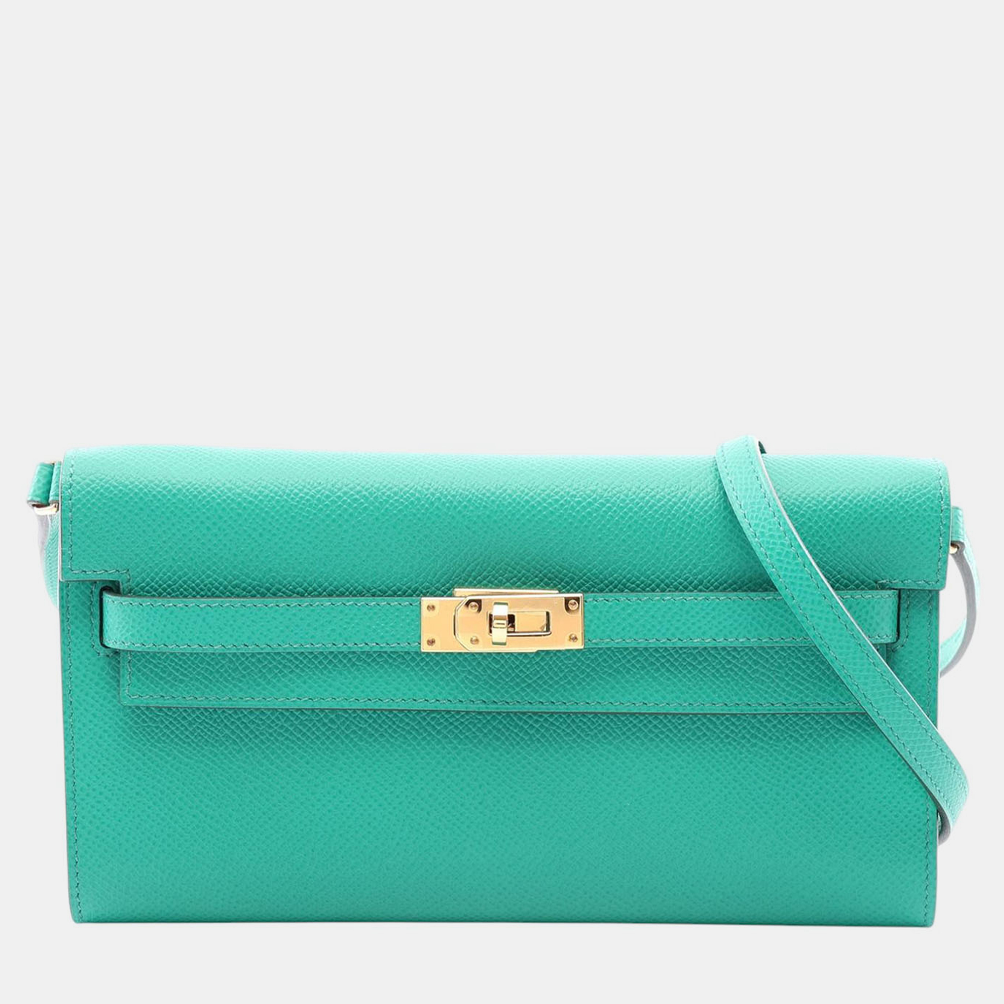 Hermes Kelly To Go Vert Jade Epsom Calfskin Leather Crossbody Bag