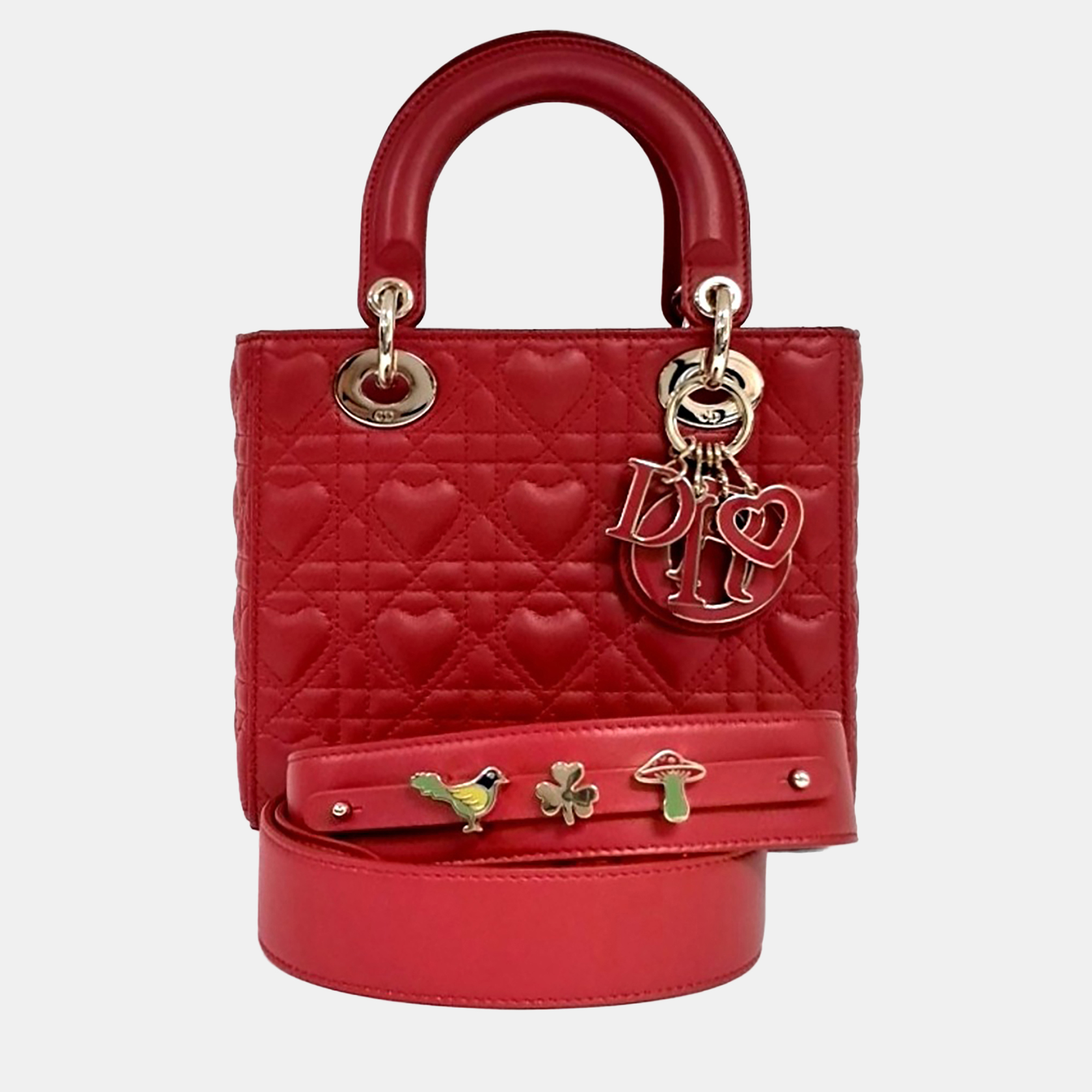 Dior Lady Dior Small Red Cannage Lambskin Leather Top Handle Bag
