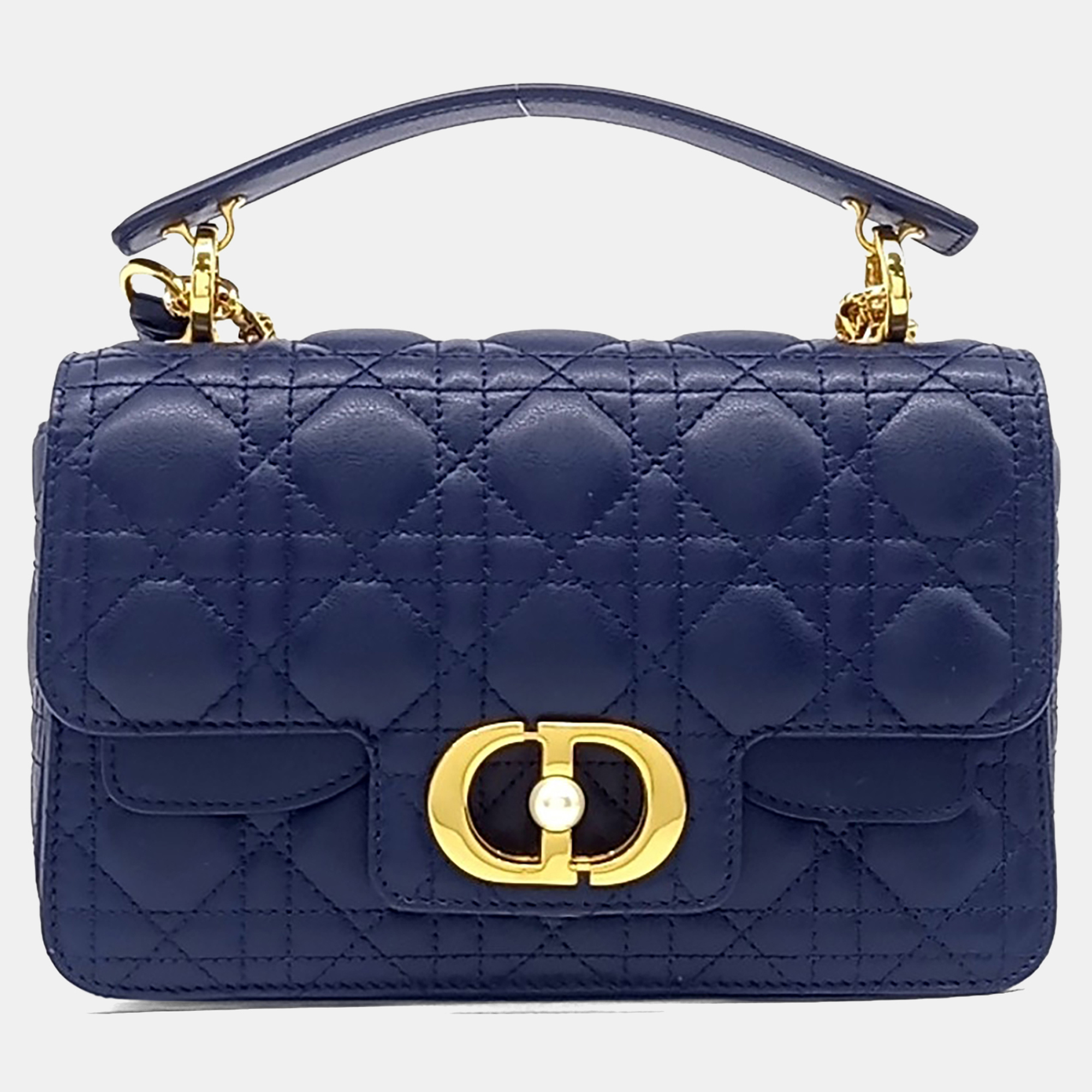 Dior Jolie Small Blue Leather Top Handle Bag