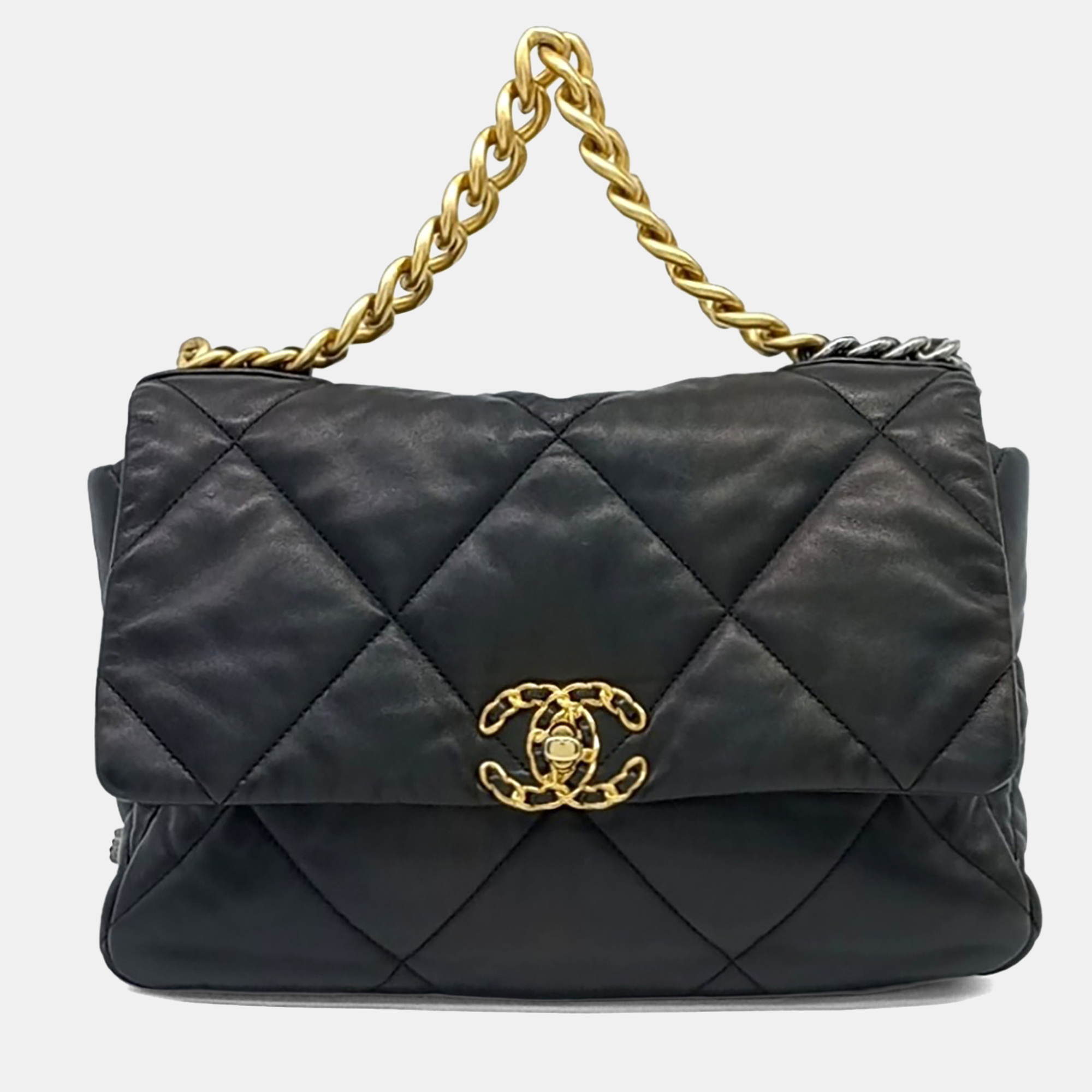 Chanel 19 Large Black Leather Flap Bag