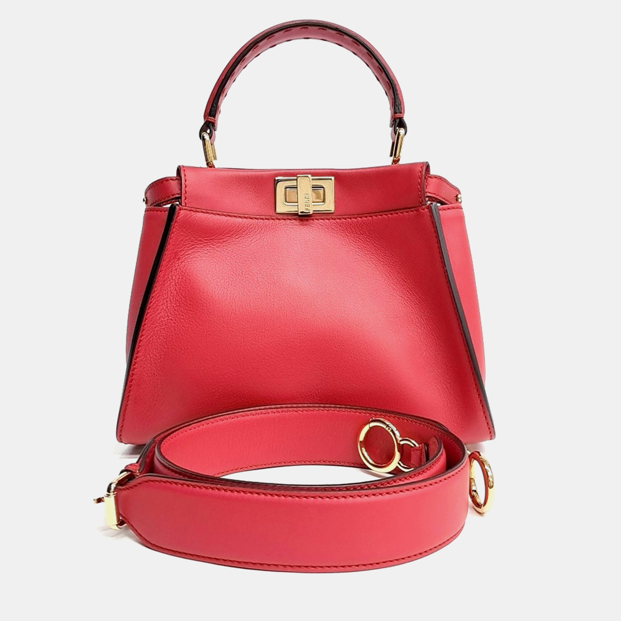 Fendi Peekaboo Mini Red Leather Top Handle Bag