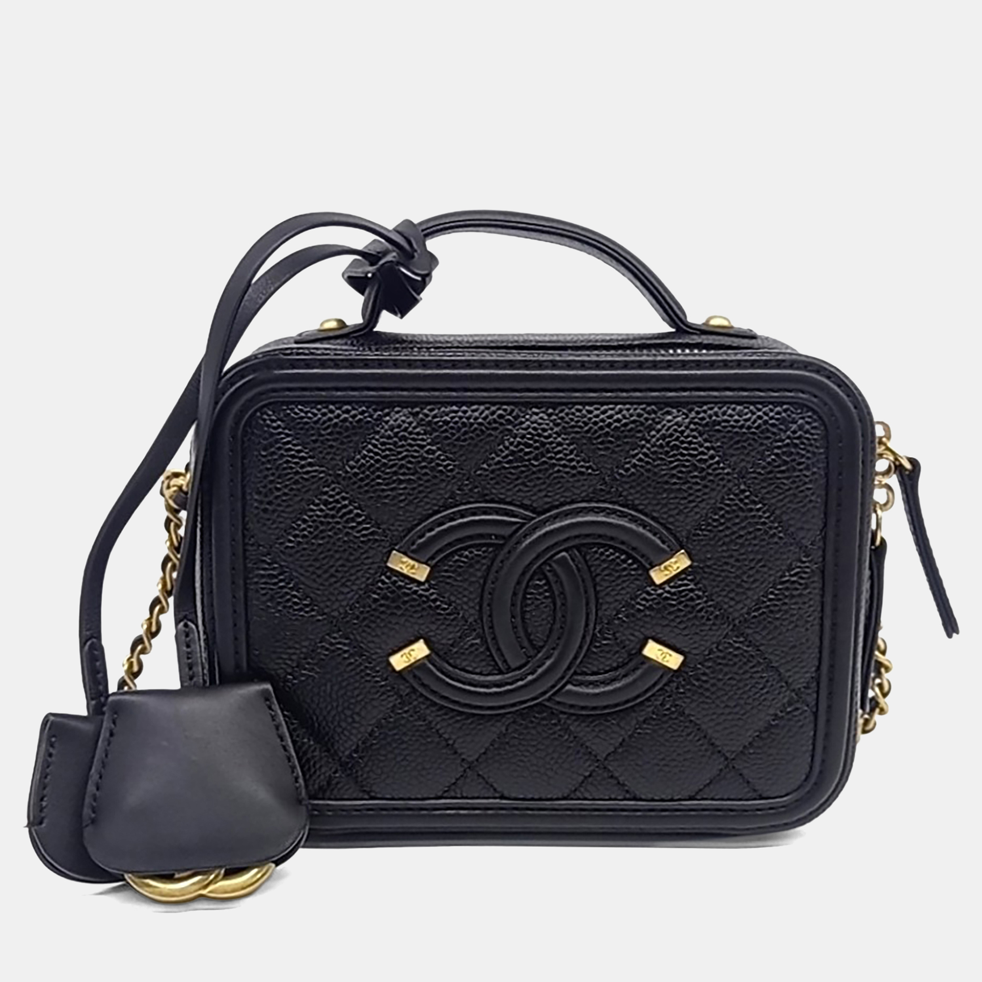 Chanel Cosmetic Small Black Caviar Leather Crossbody Bag