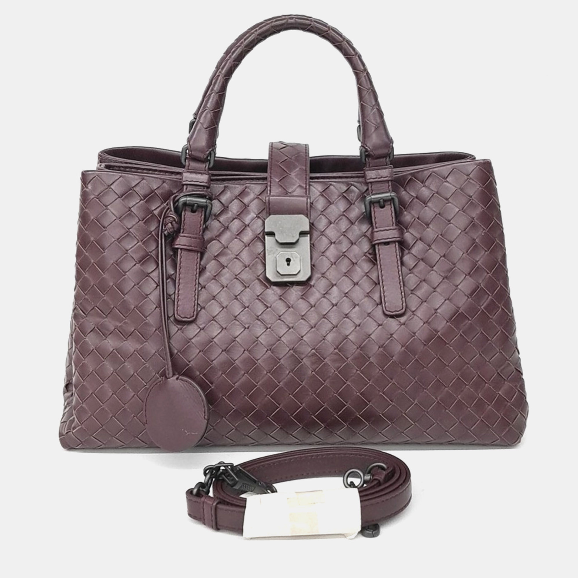 Bottega Veneta Roma Medium Burgundy Lambskin Intrecciato Leather Satchel Bag