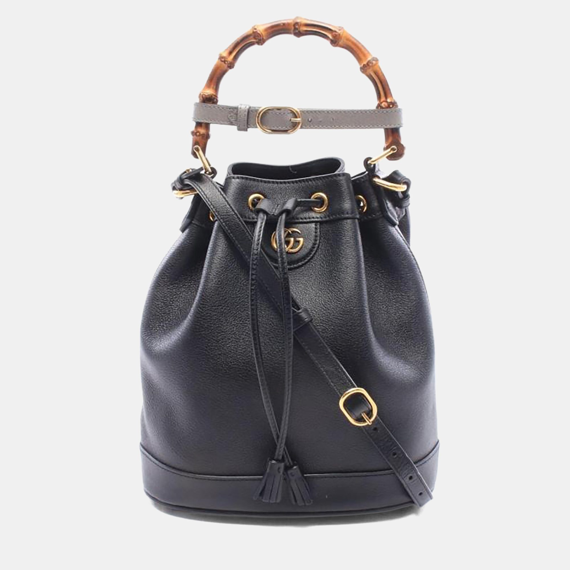 Gucci Diana Small Black Calfskin Leather Bucket Bag