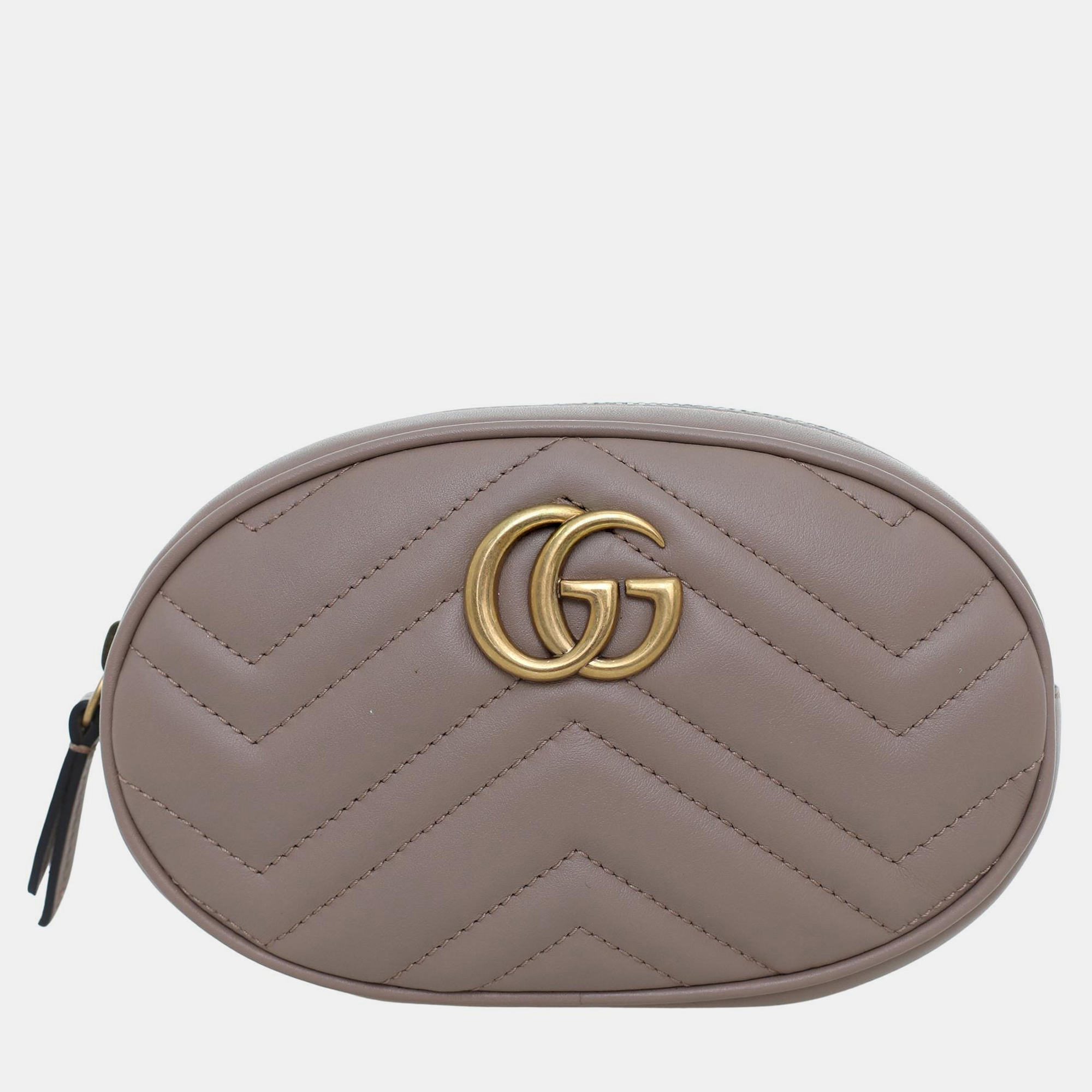 Gucci GG Marmont Small Dusty Beige Matelasse Leather Belt Bag