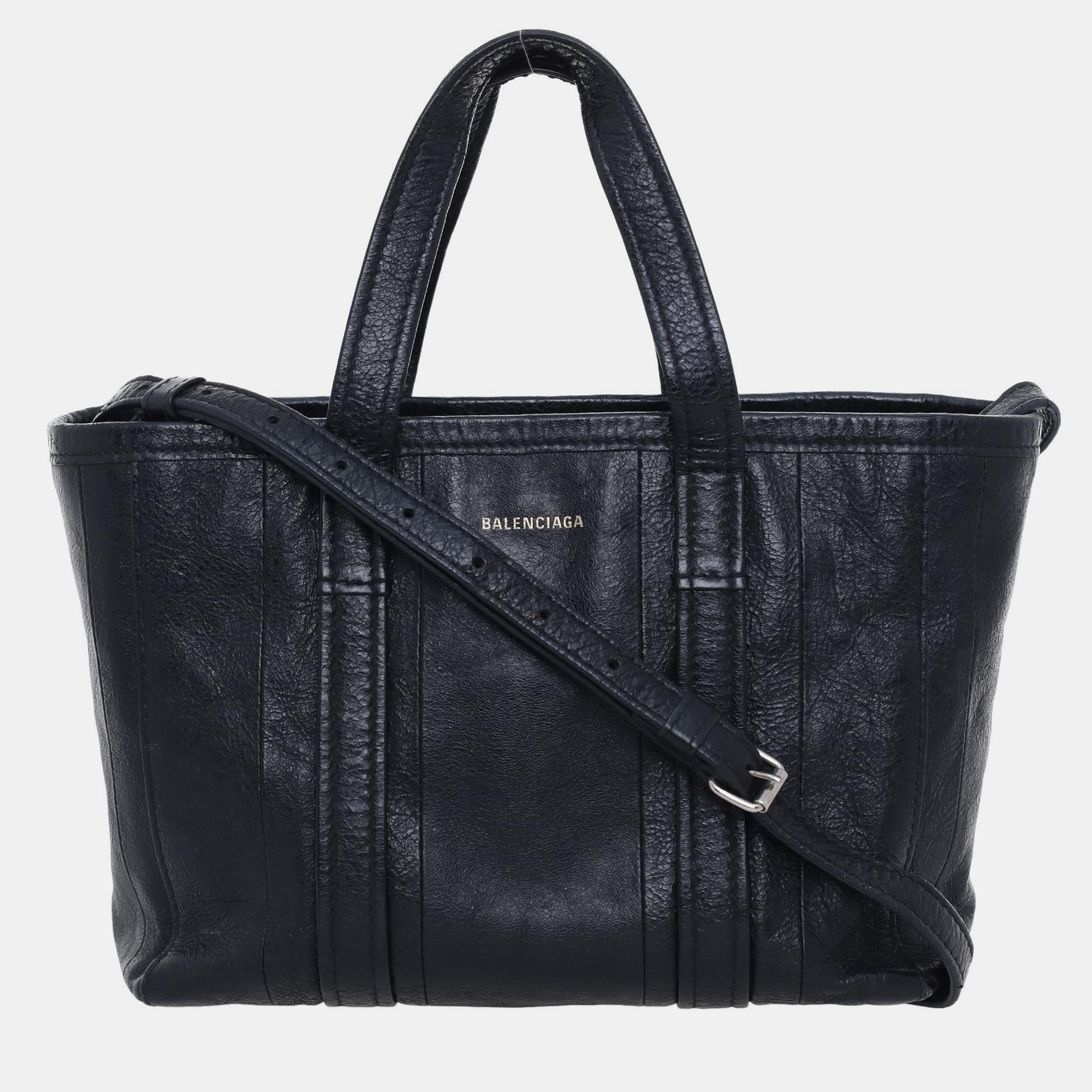 Balenciaga Barbes East West Small Black Leather Shopper Tote Bag