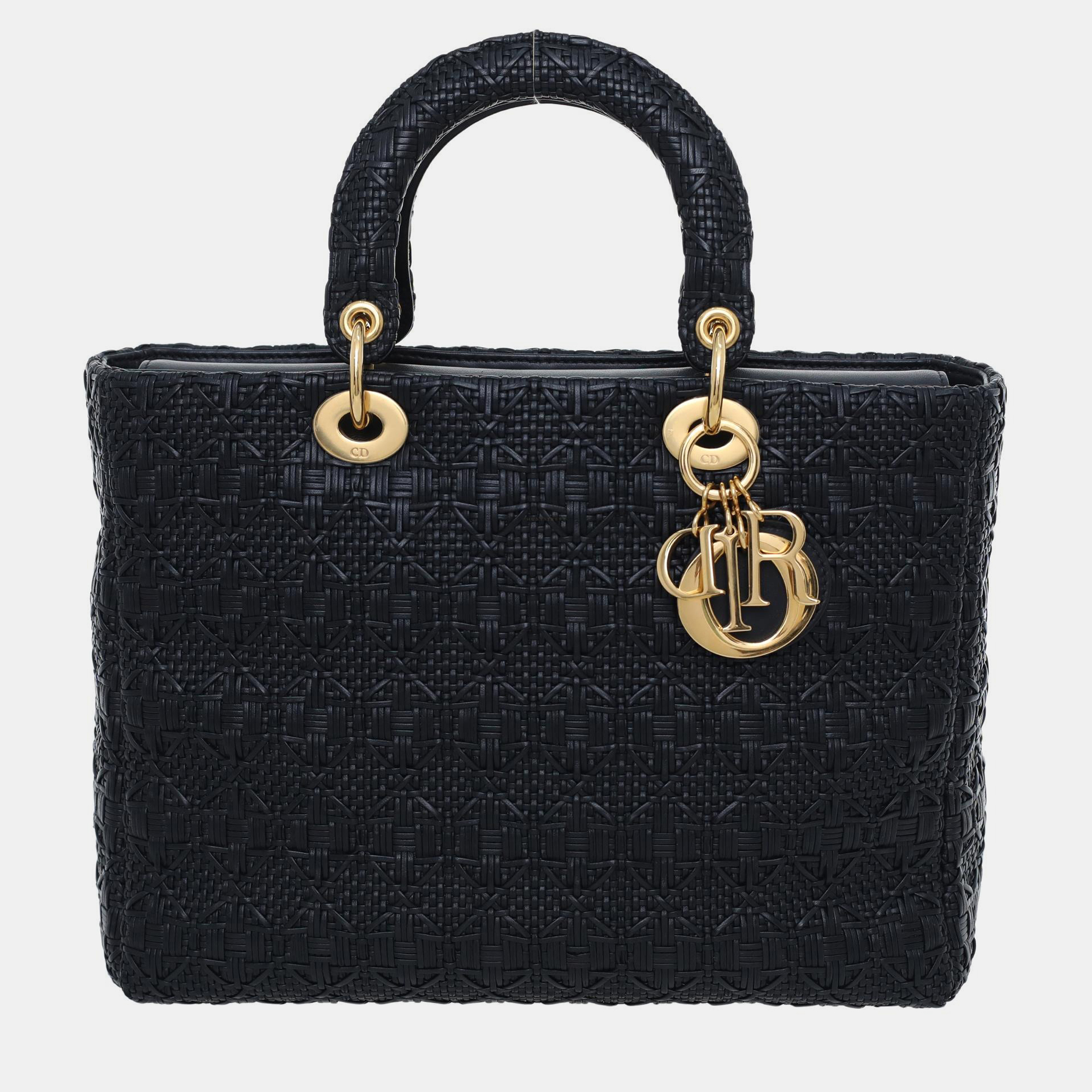 Dior Lady Dior Large Black Braided Leather Top Handle Bag