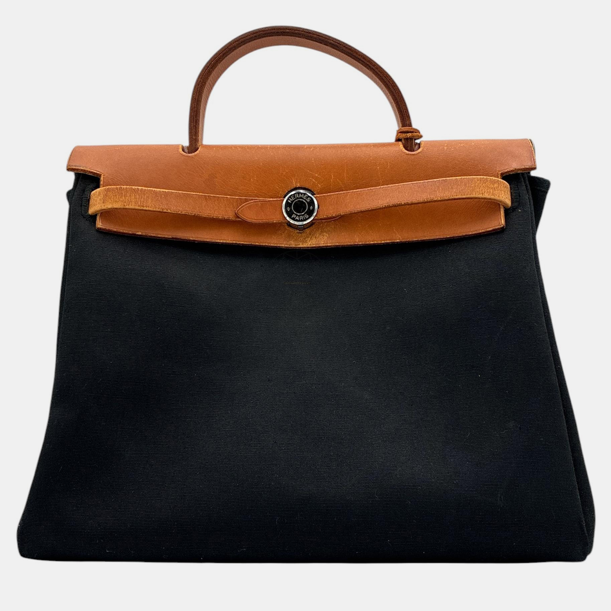 Hermes Herbag 31 Noir Ecru Canvas Leather Top Handle Bag