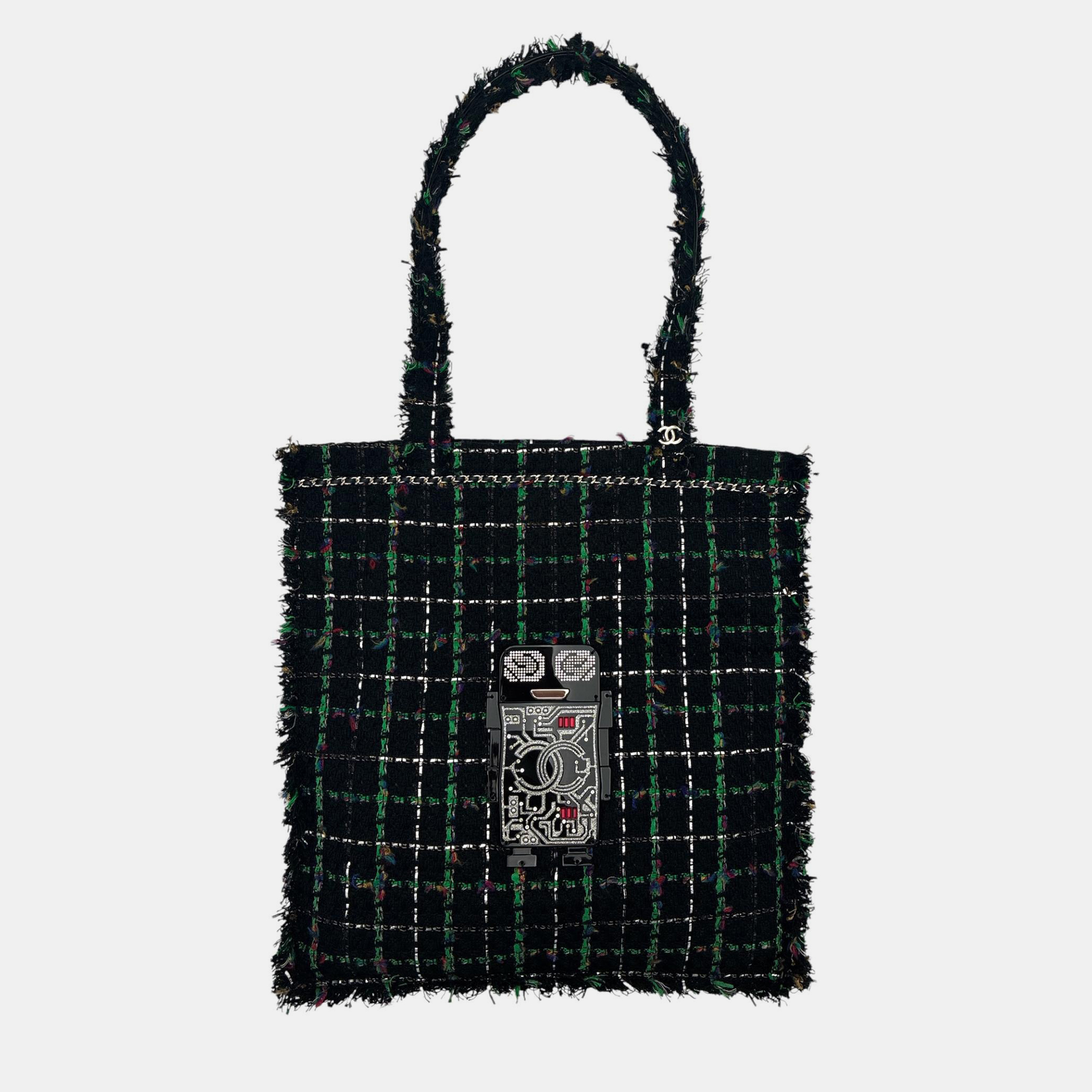 Chanel Robot Shopper Black Multicolor Tweed Tote Bag