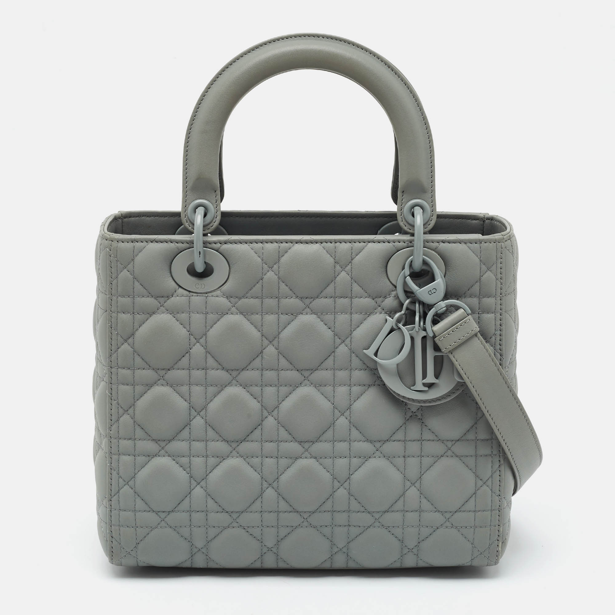 Dior Lady Dior Medium Matte Grey Cannage Leather Tote