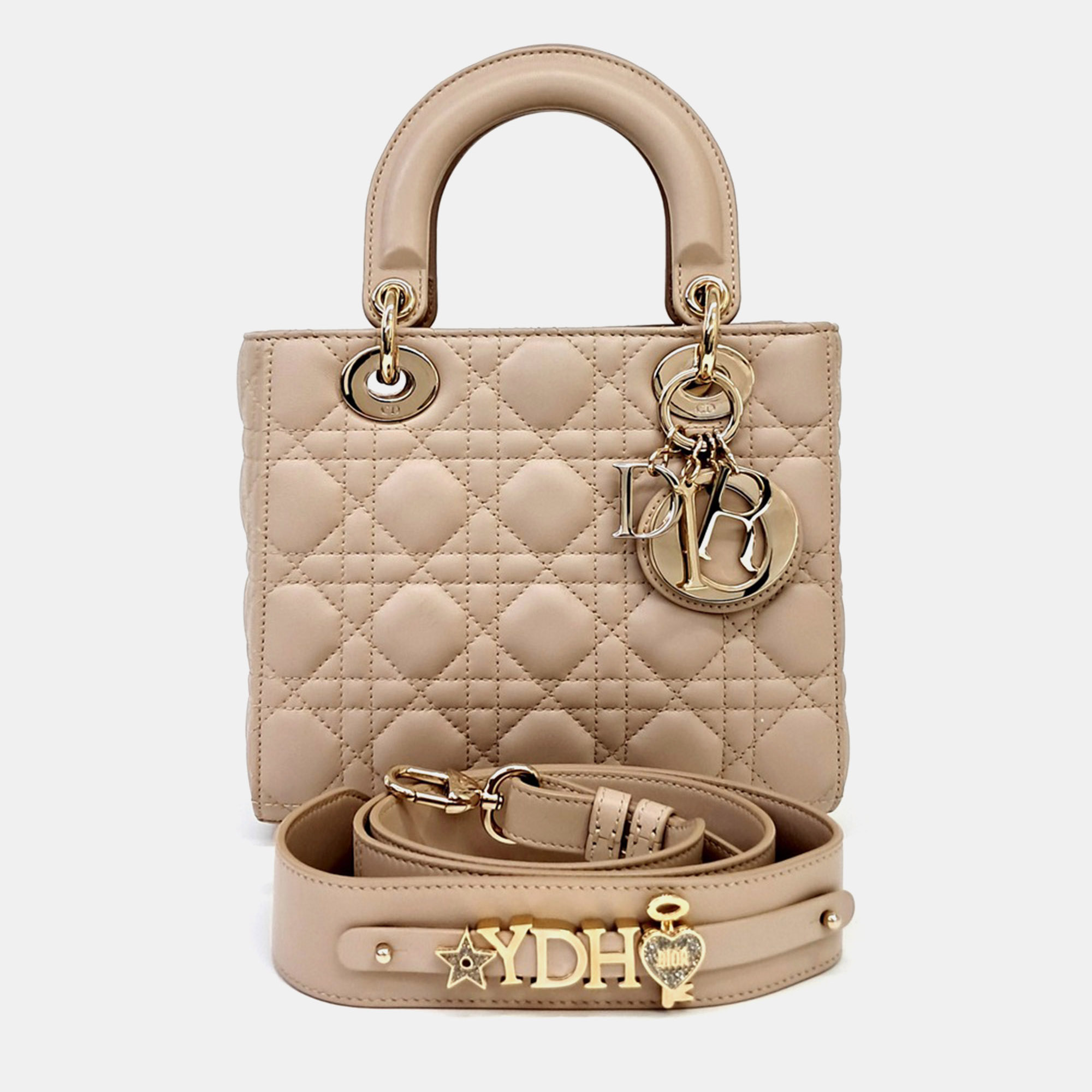 Dior Lady Dior Small Beige Cannage Leather Top Handle Bag