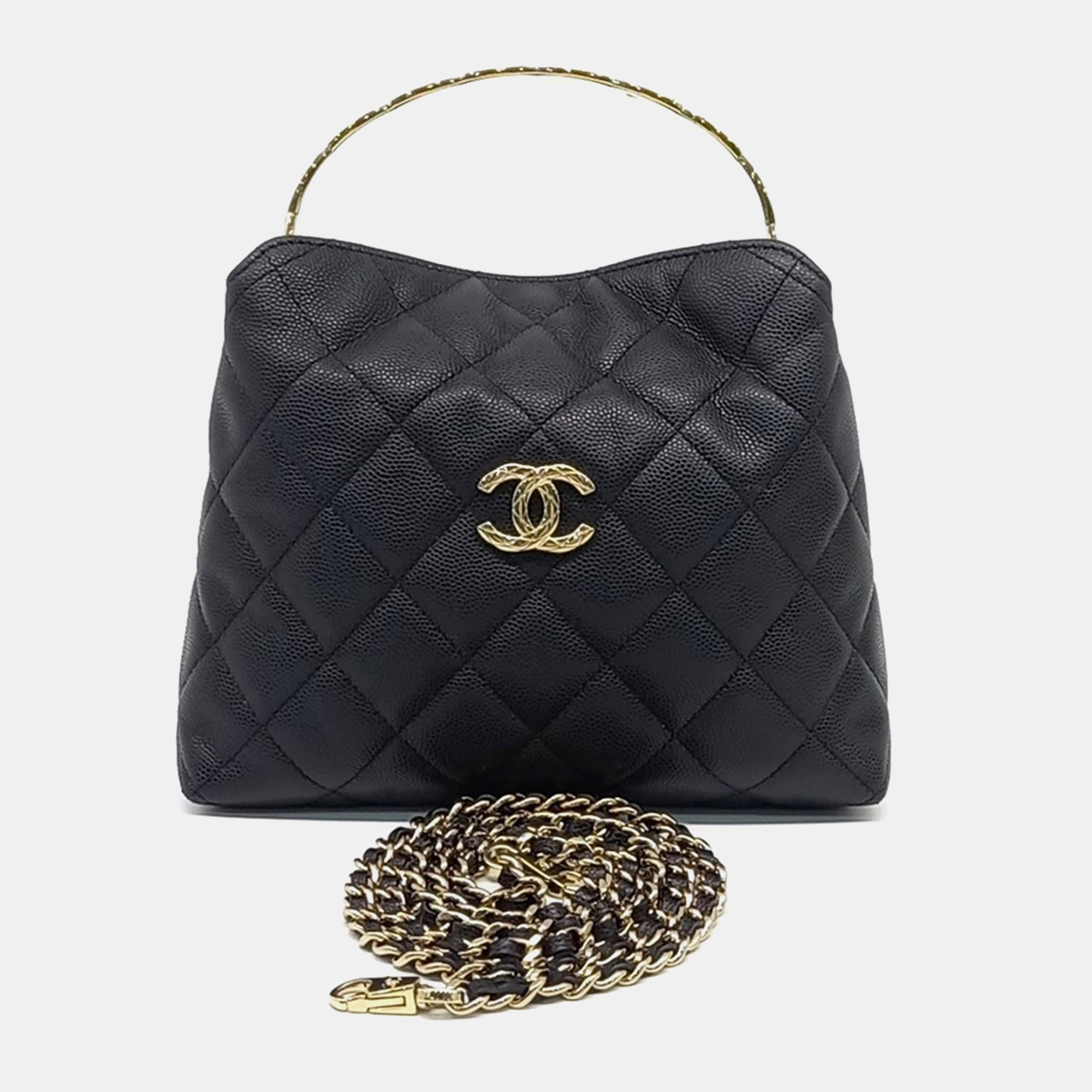 Chanel Top Handle Tote Black Grained Calfskin Leather Shoulder Bag