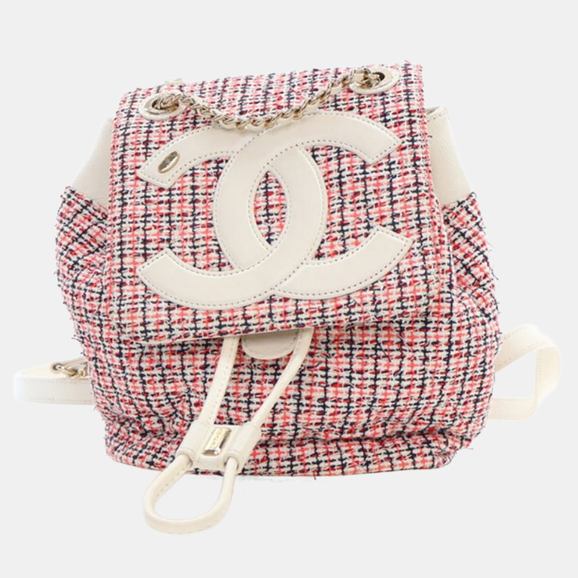 Chanel CC Mania Small Pink Multicolor Tweed Calfskin Leather Backpack Bag