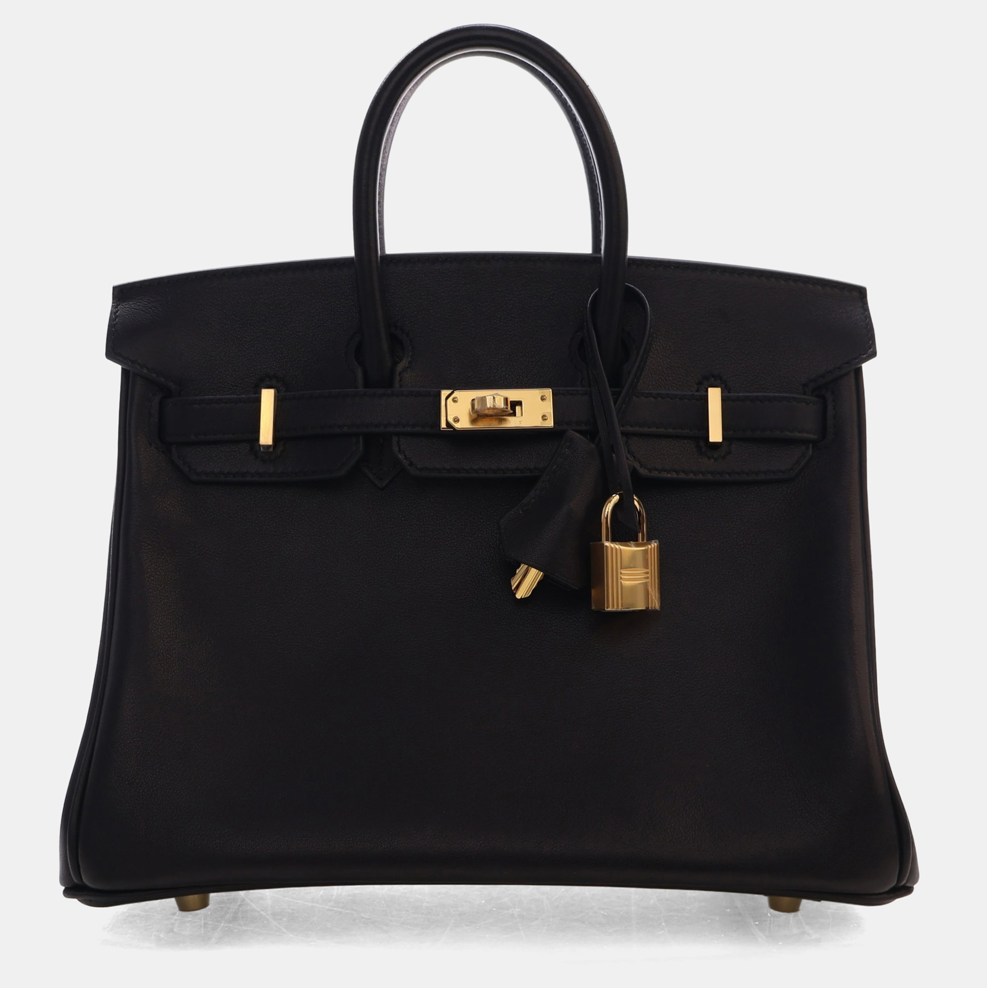 Hermes Birkin 25 Black Volupto Calfskin Leather Gold Hardware Top Handle Bag