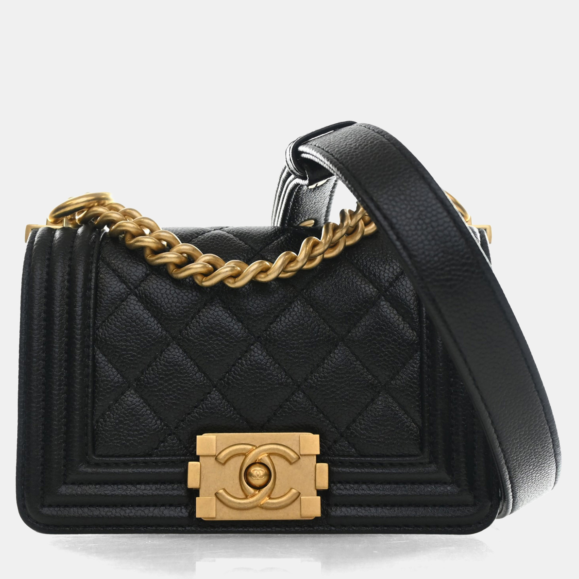 Chanel Boy Mini Black Caviar Leather Shoulder Bag