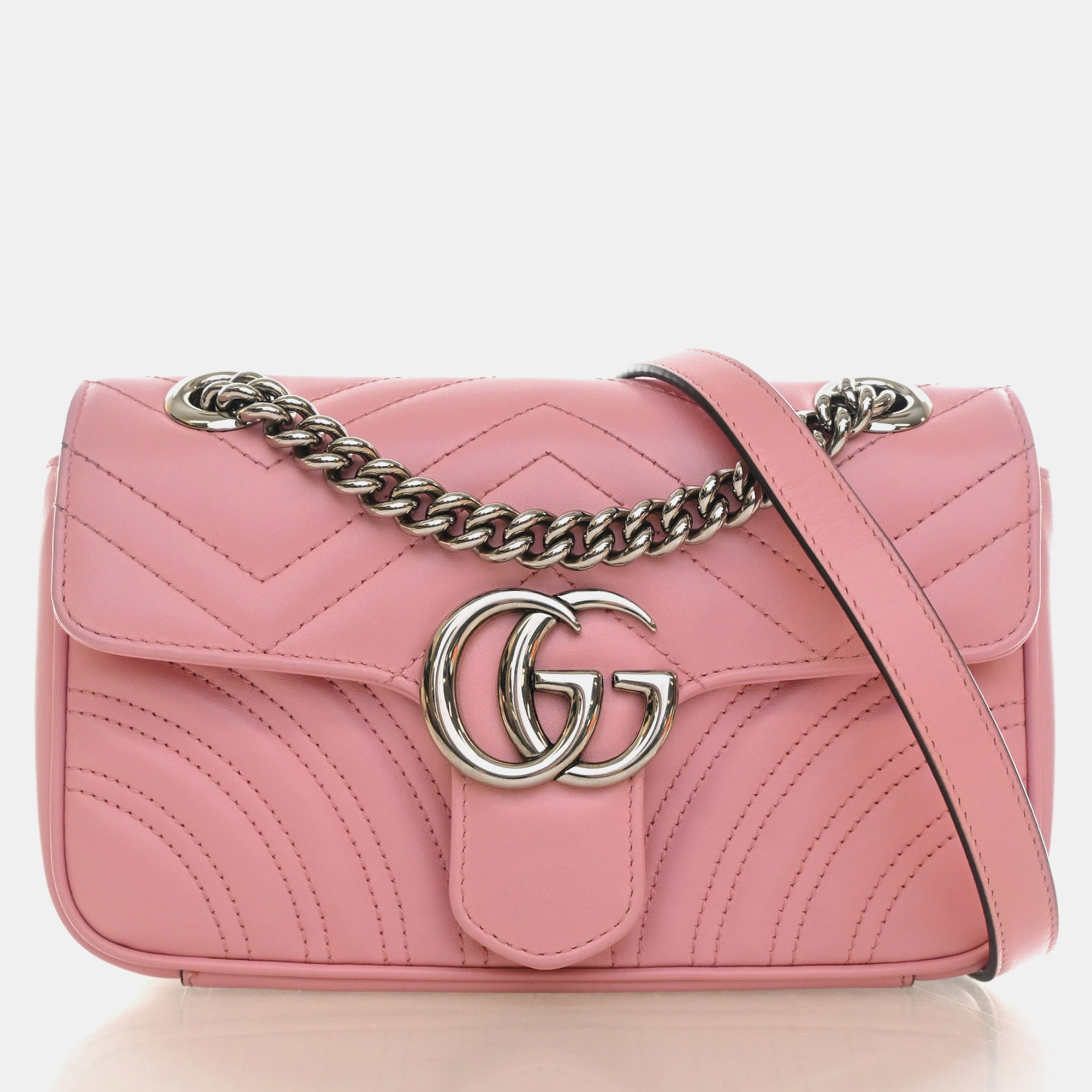 Gucci GG Marmont Mini Pink Matelasse Chevron Leather Shoulder Bag