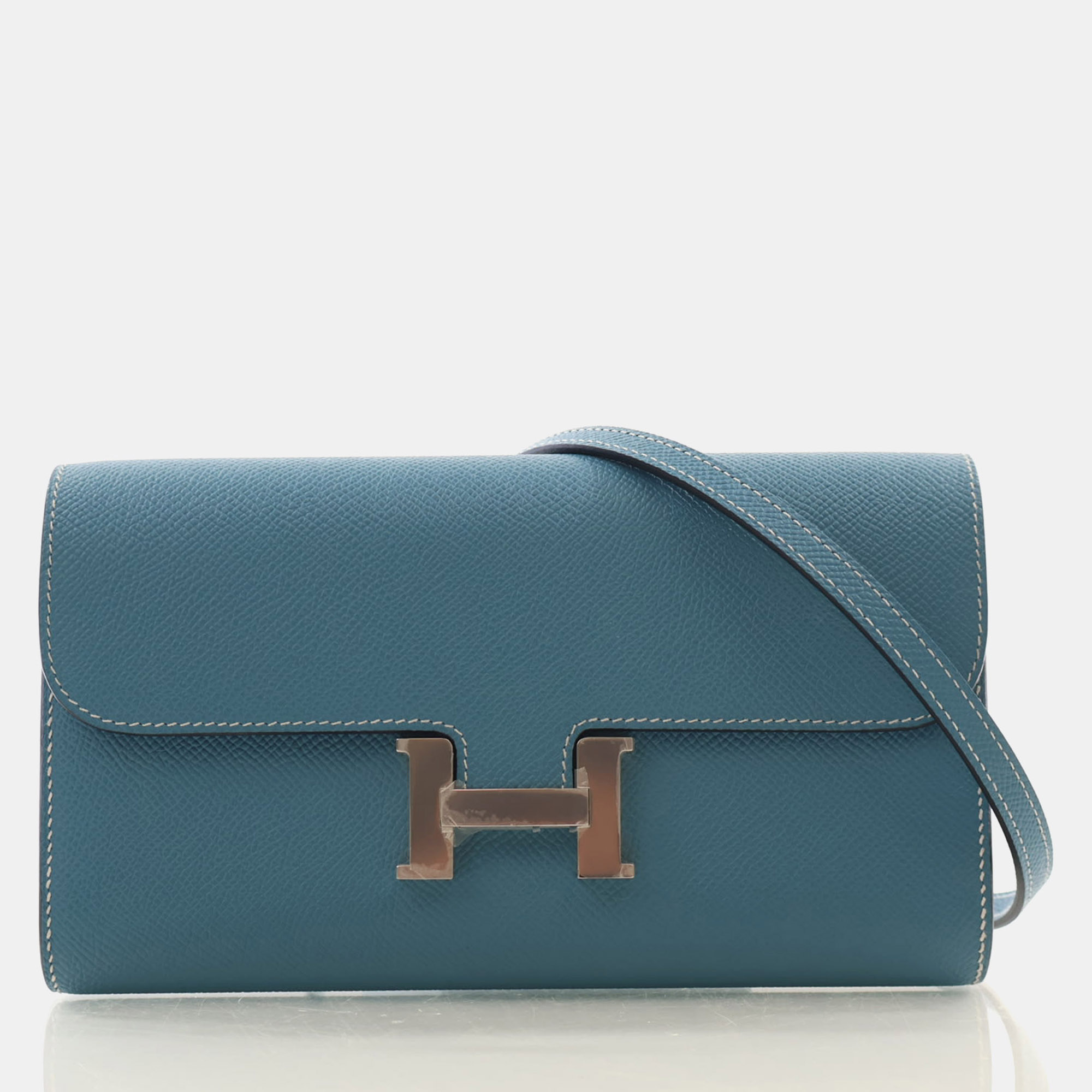 Hermes Constance To Go Bleu Jean Epsom Calfskin Leather Wallet Bag
