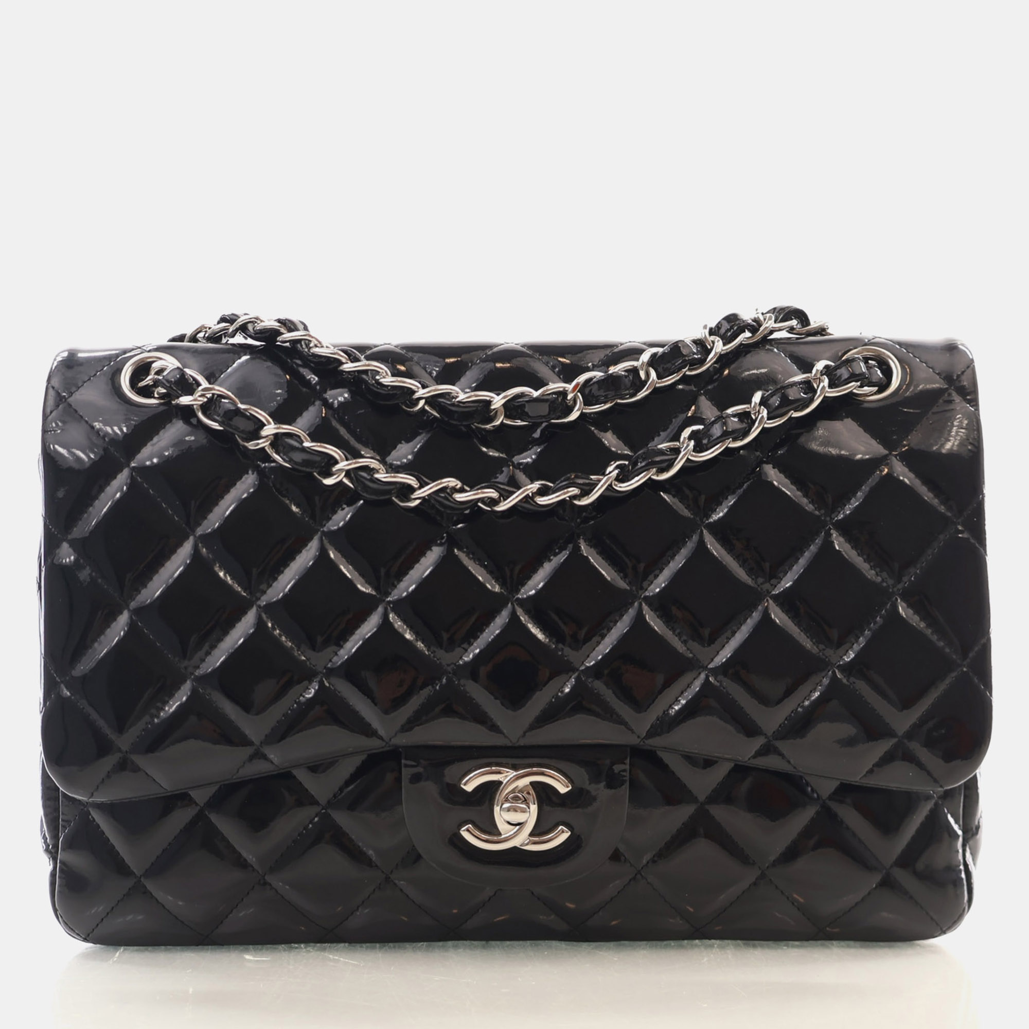 Chanel Classic Double Flap Jumbo Black Patent Leather Shoulder Bag