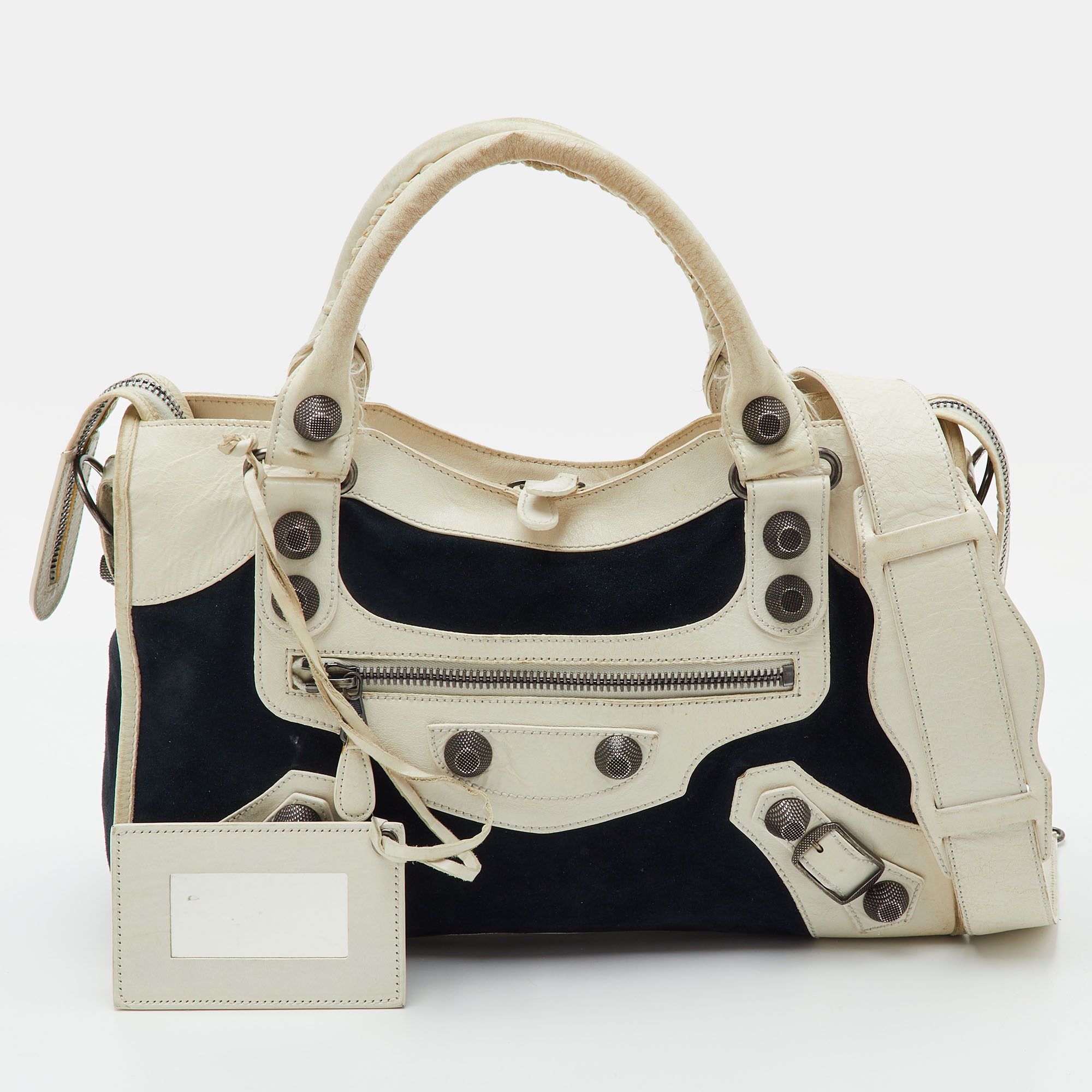 Balenciaga Motorcycle Giant City 2Way Black/White Leather and Suede Bag