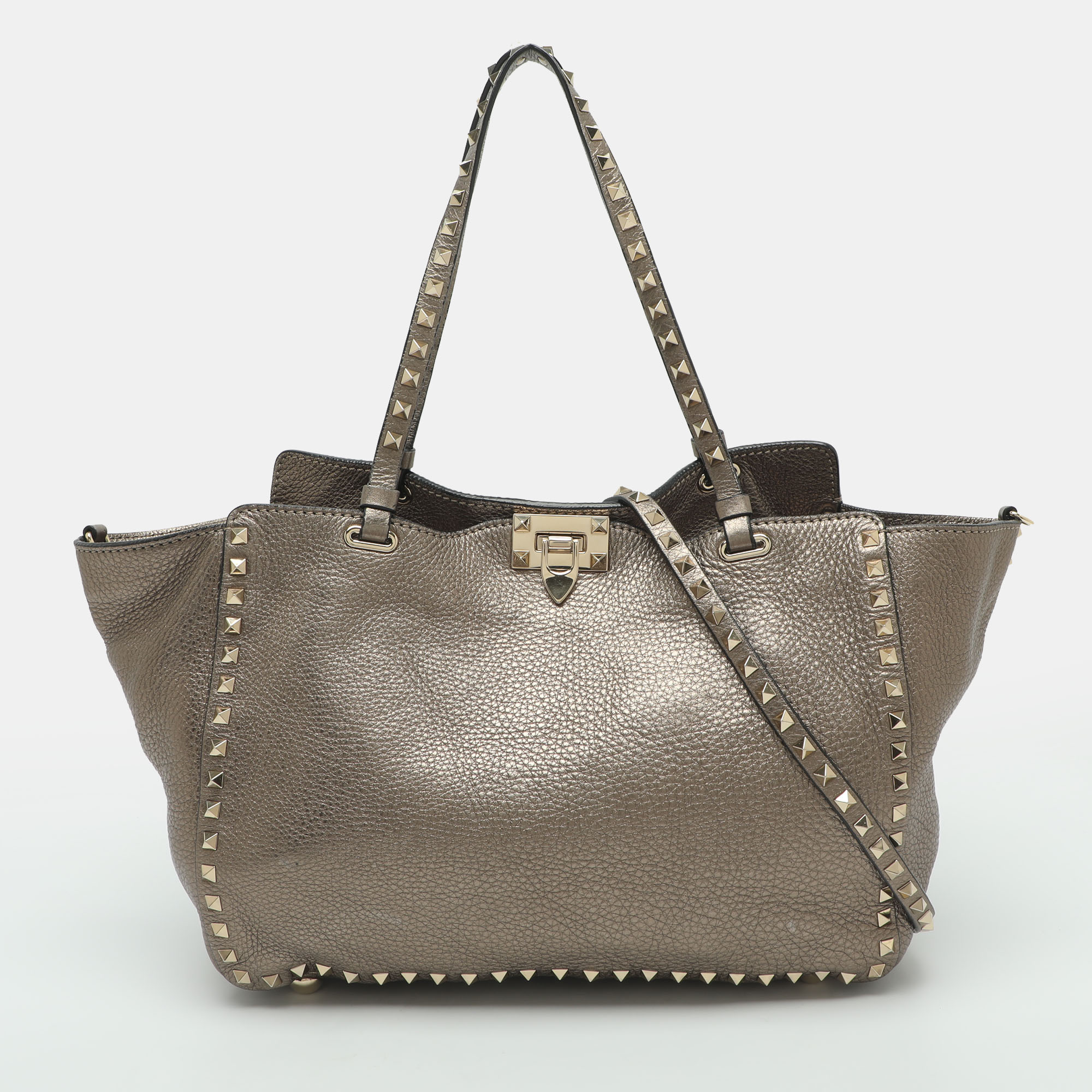 Valentino Rockstud Silver Leather Tote