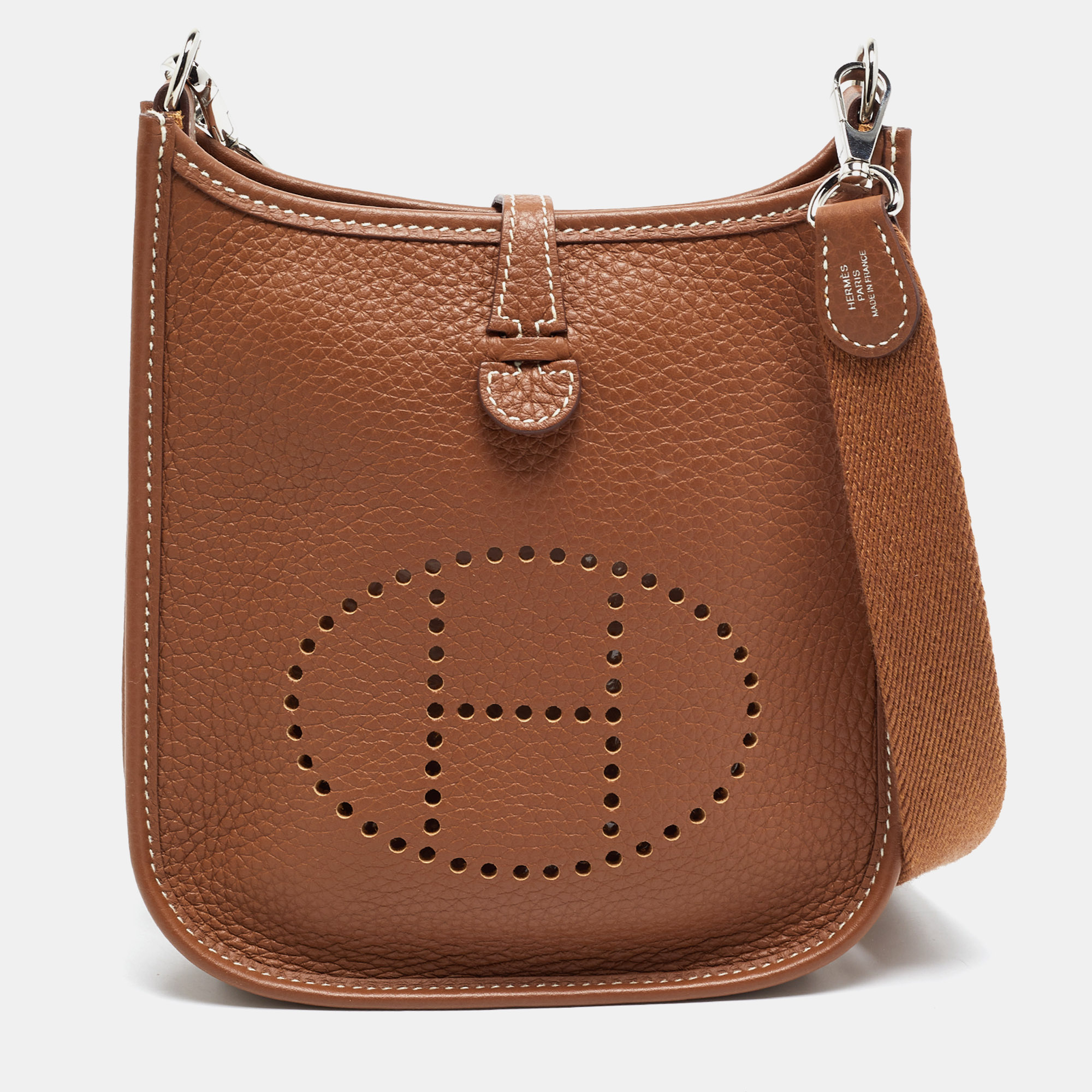 Hermes Evelyne TPM Gold Taurillon Clemence Leather Crossbody Bag