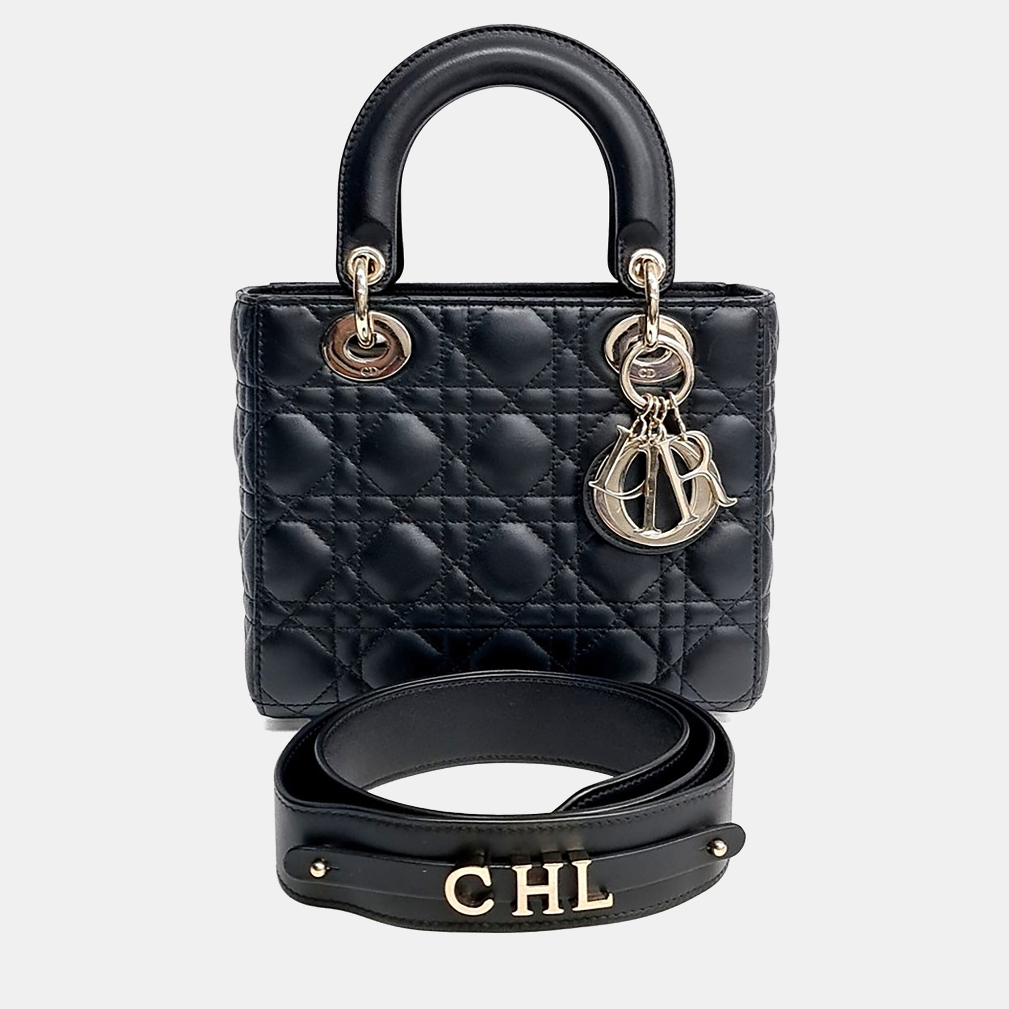Christian Dior Black Leather Cannage Lady Bag Small