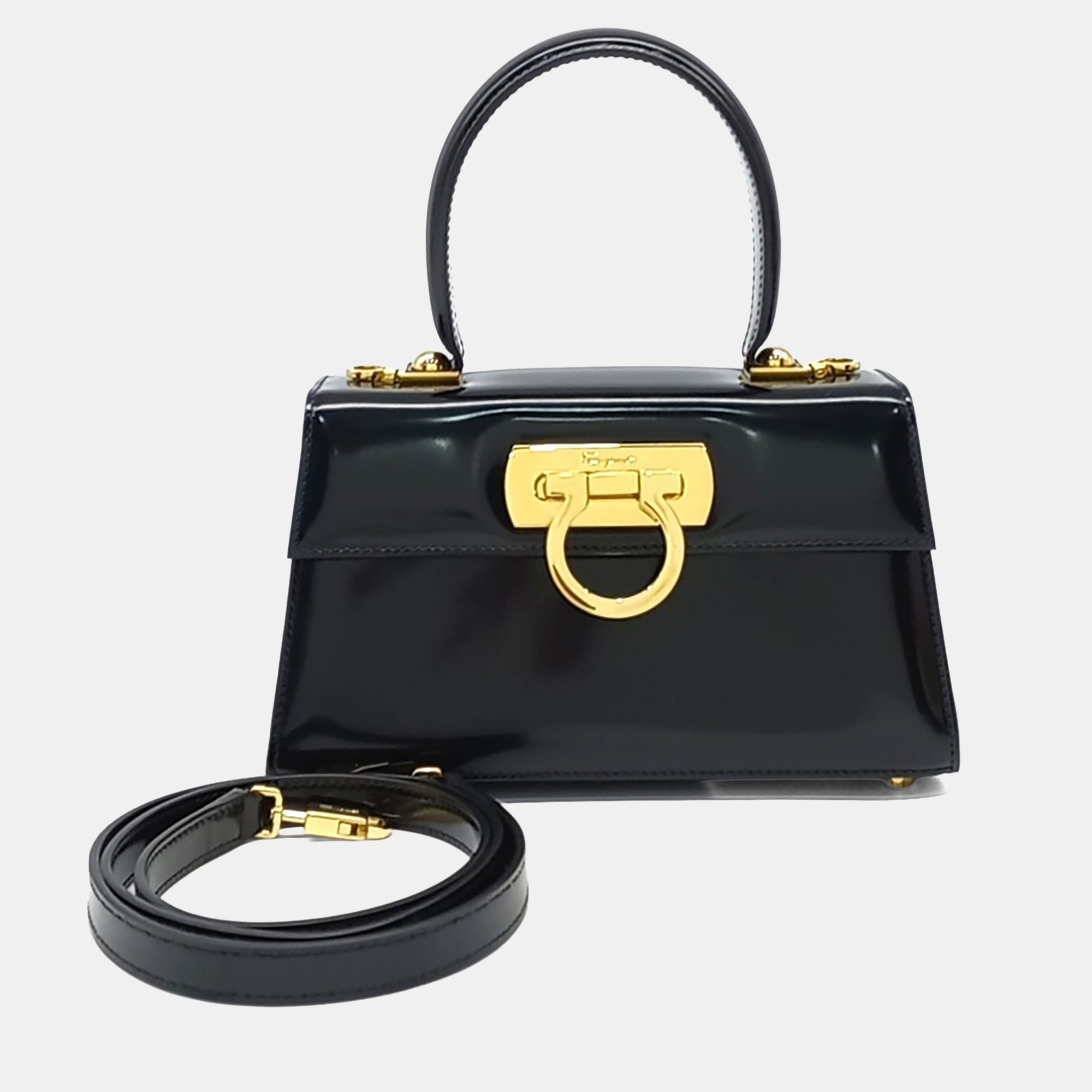 Salvatore Ferragamo Black Leather Kelly Mini