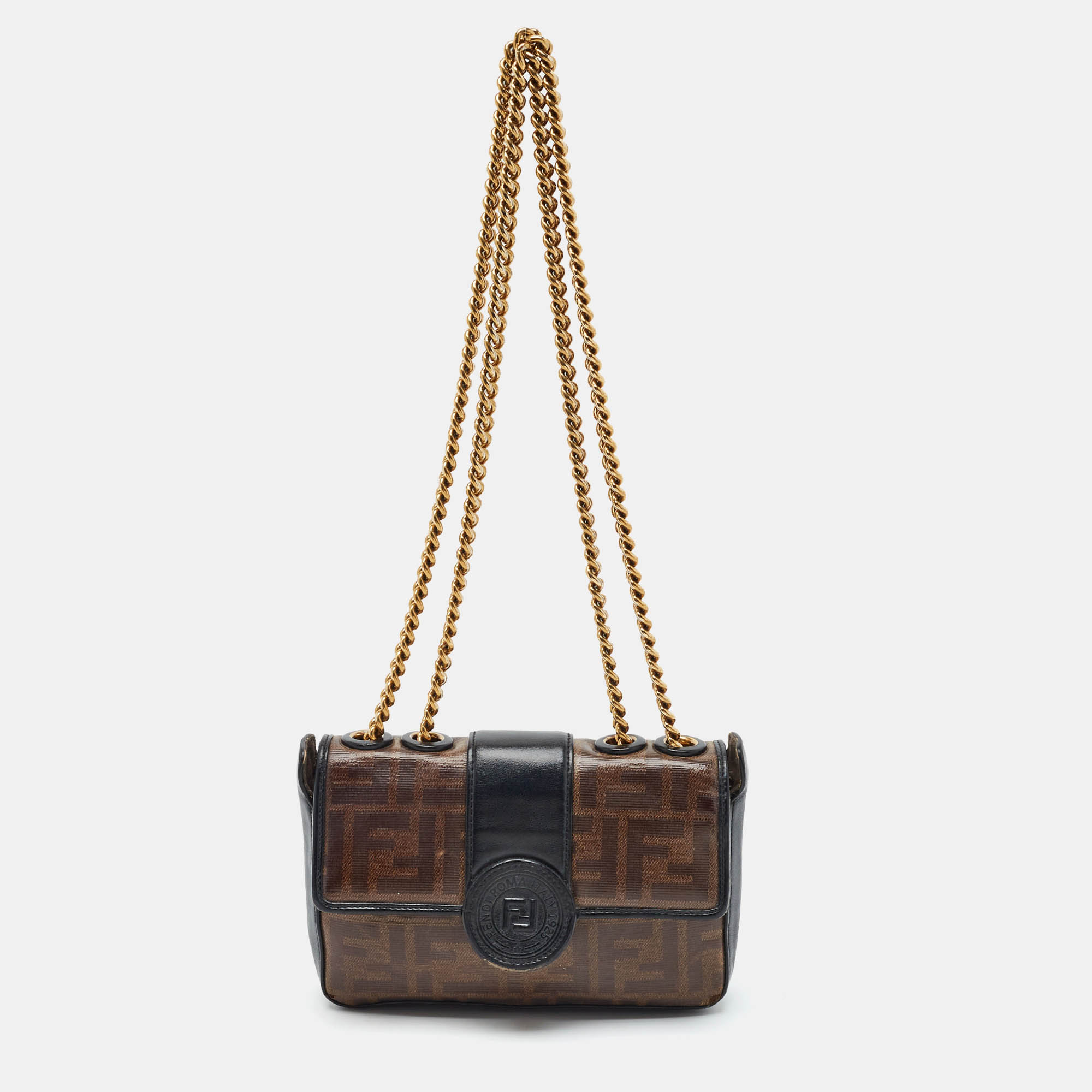Fendi FF Brown/Black Zucca Coated Canvas and Leather Crossbody Bag