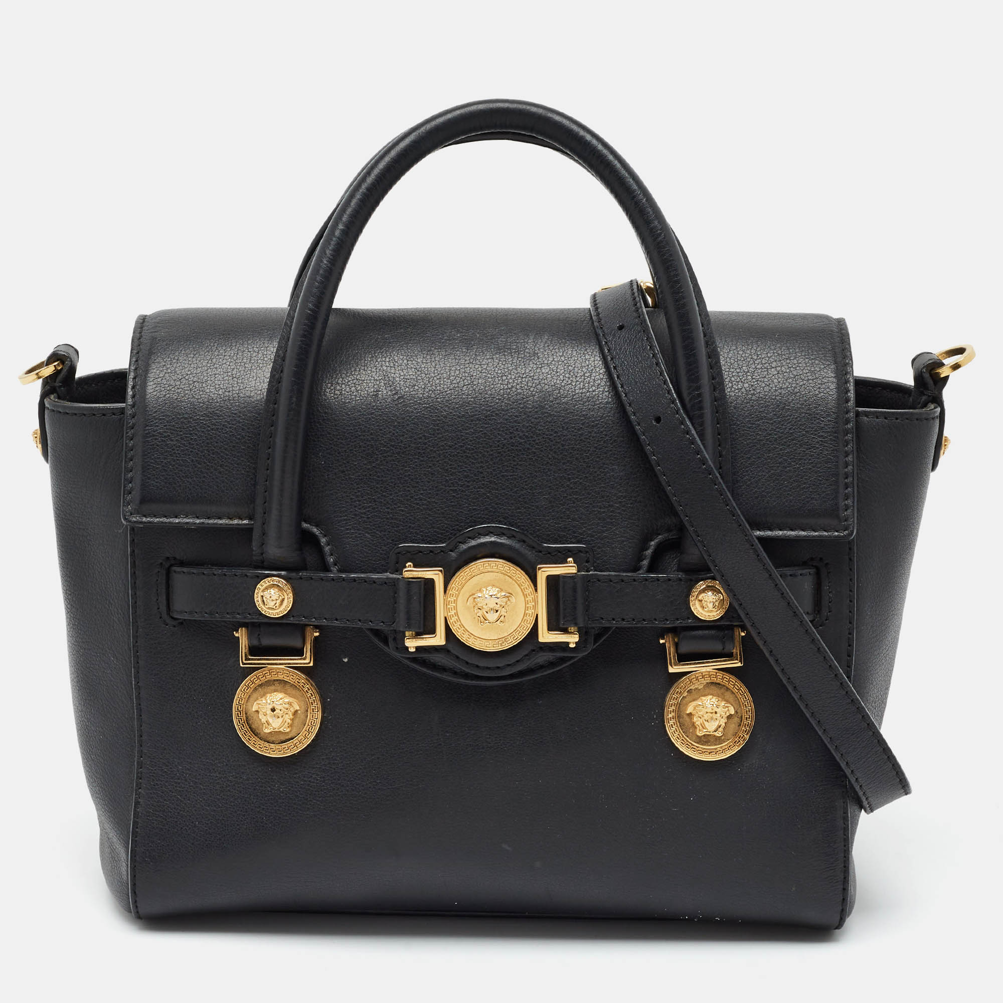 Versace Medusa Medallion Black Leather Tote