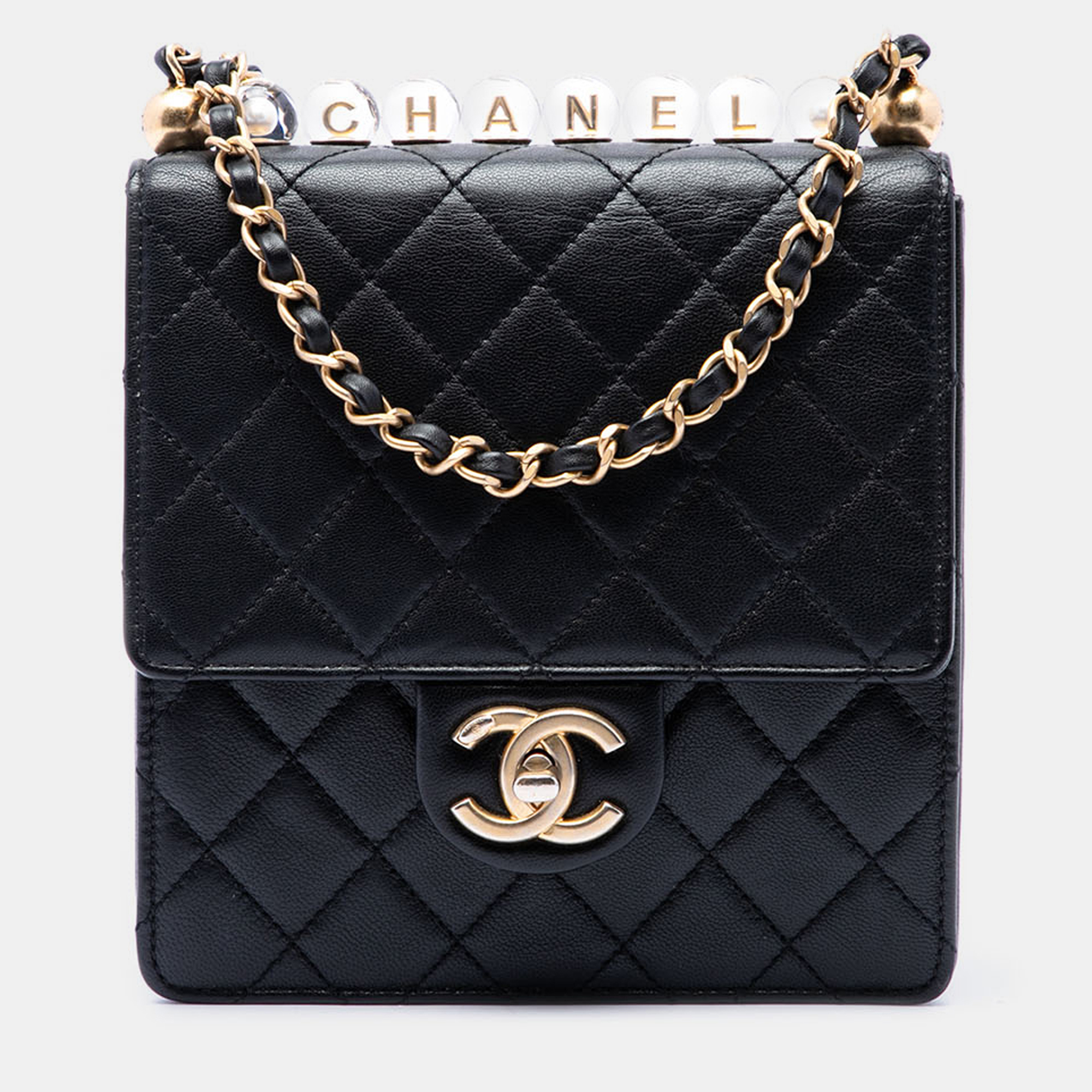 Chanel Chic Pearls Small Black Quilted Lambskin Flap Bag