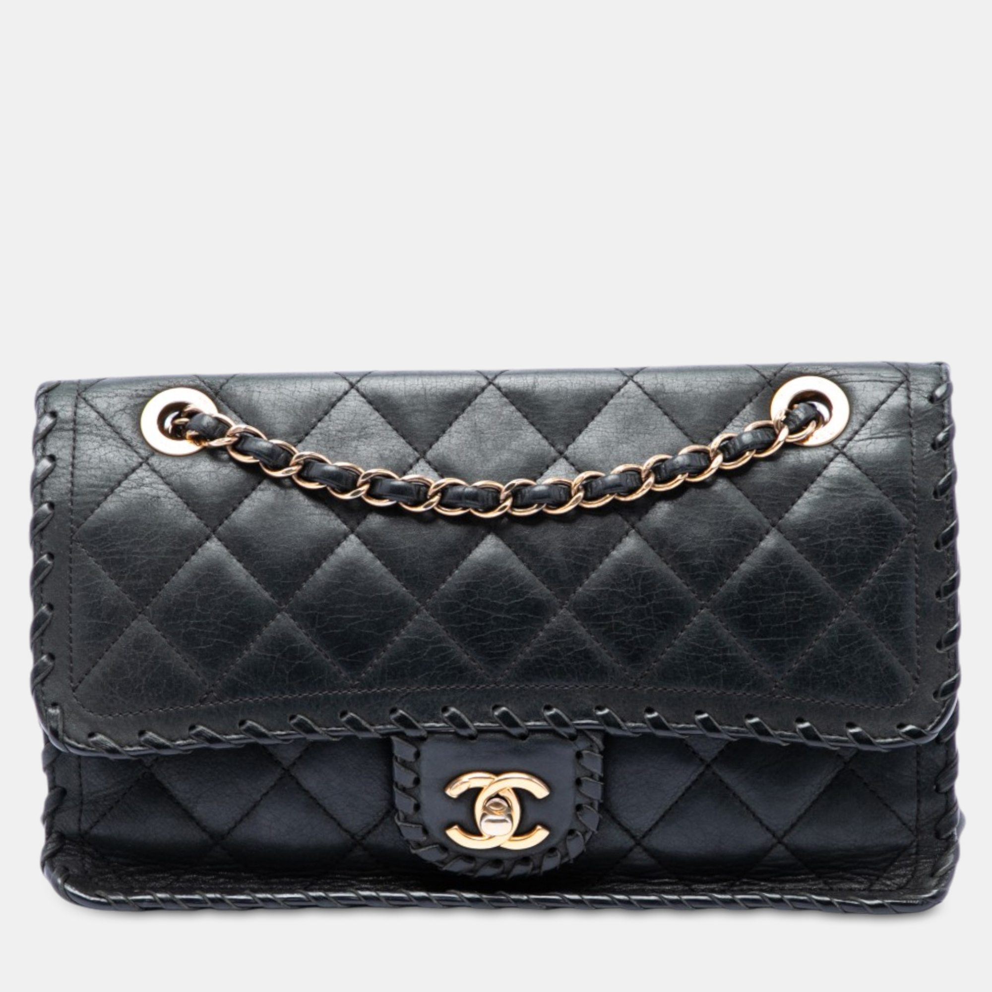 Chanel Happy Stitch Medium Black Iridescent Calfskin Leather Shoulder Bag