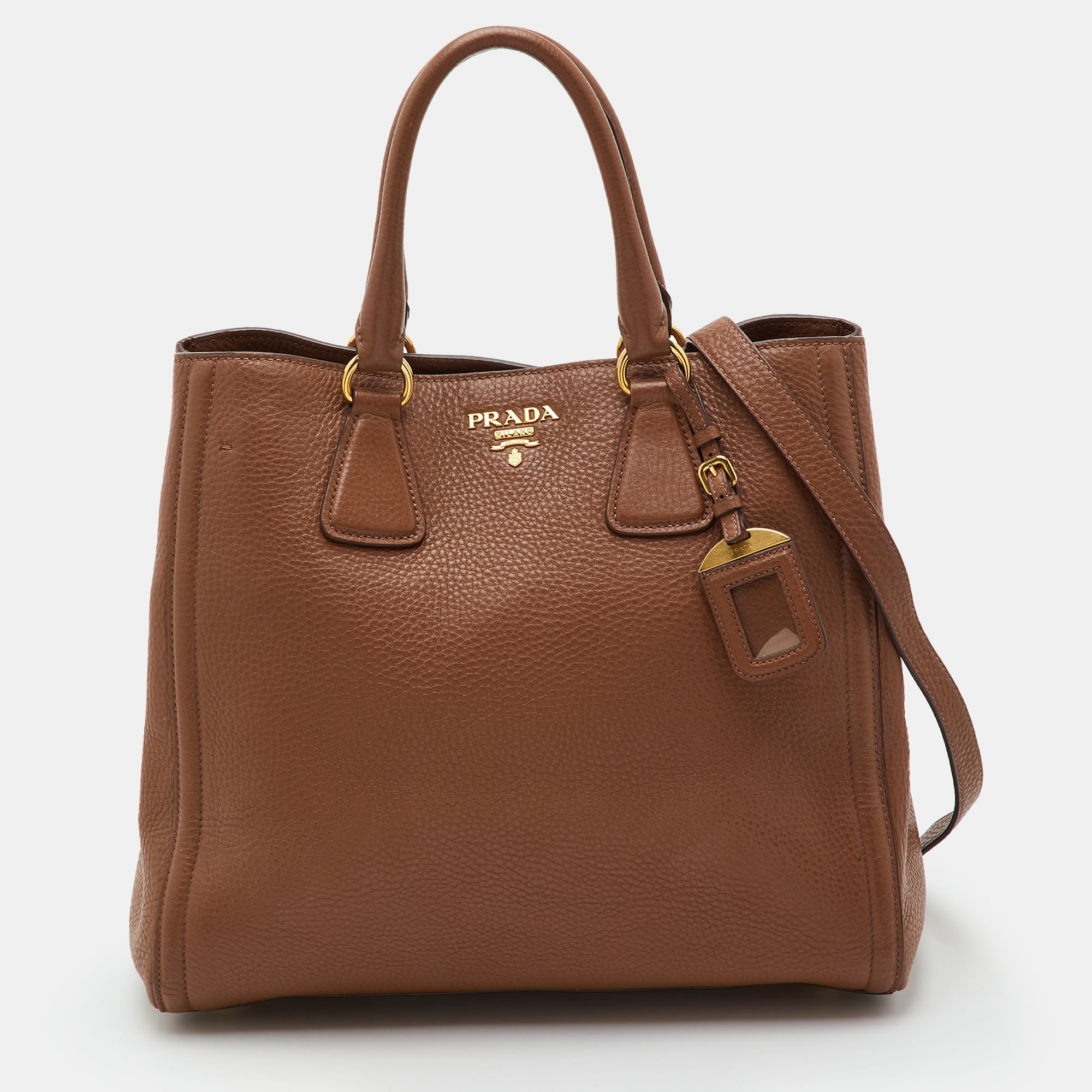 Prada Vitello Daino Brown Leather Shopper Tote