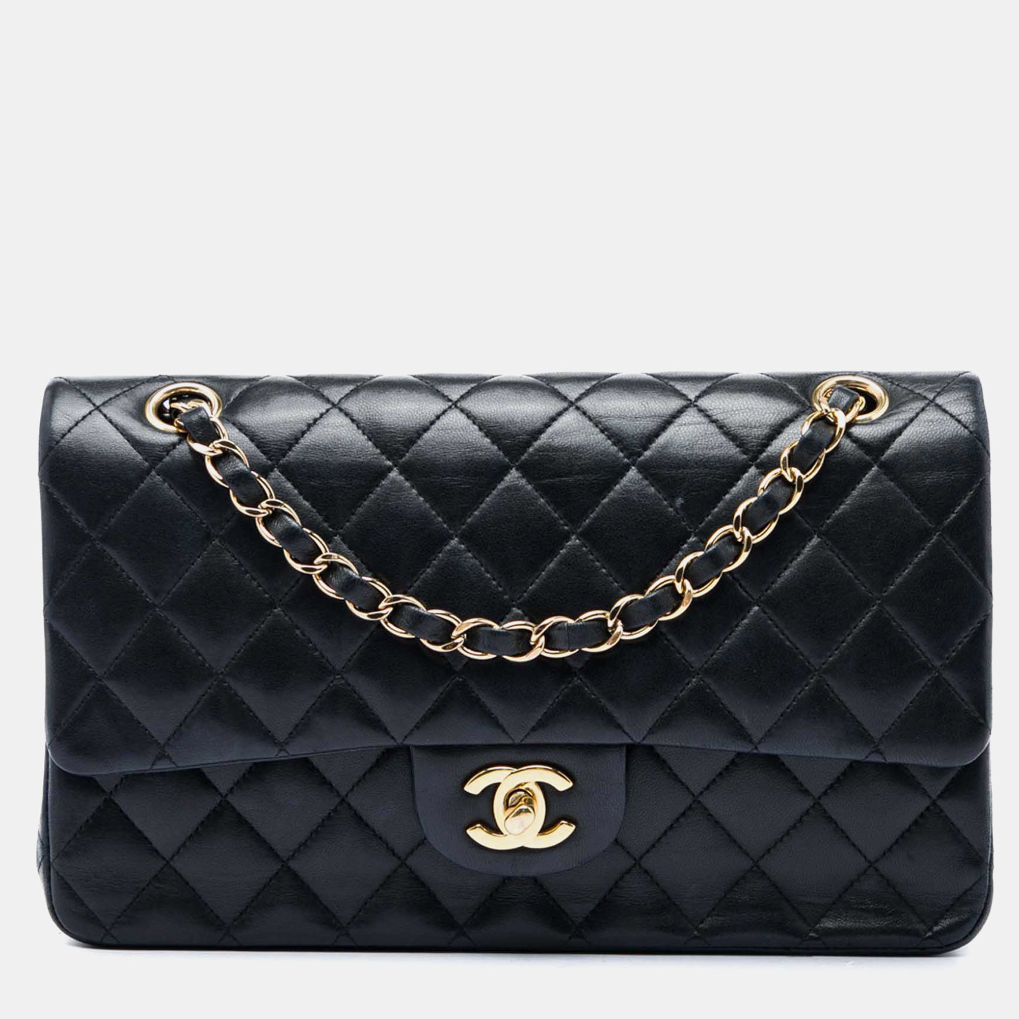 Chanel Medium Classic Double Flap Black Lambskin Leather Shoulder Bag