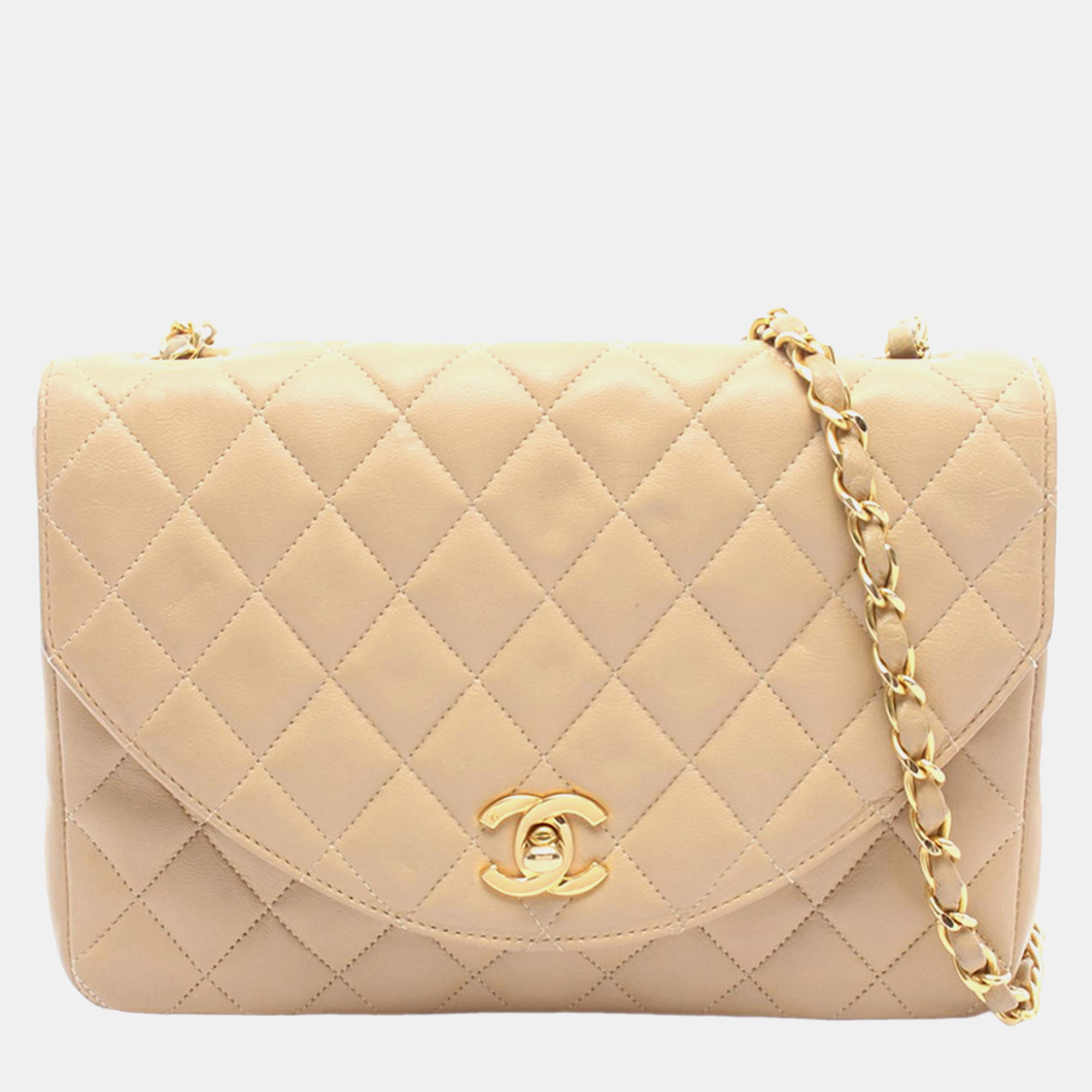 Chanel Vintage Half Moon Small Beige Quilted Lambskin Flap Bag