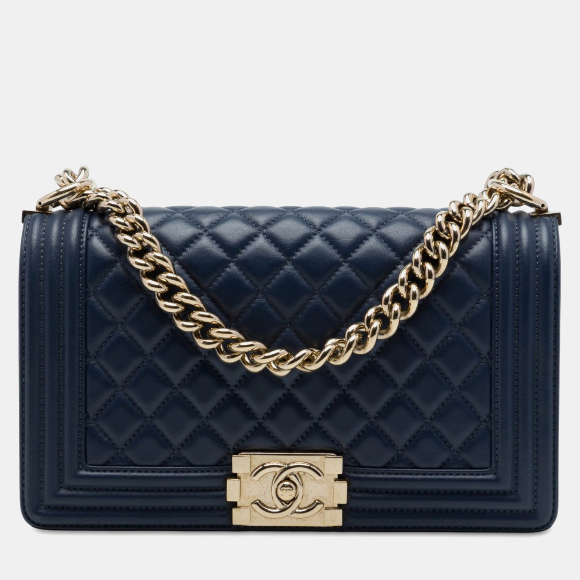 Chanel Boy Flap Old Medium Navy Blue Lambskin Shoulder Bag
