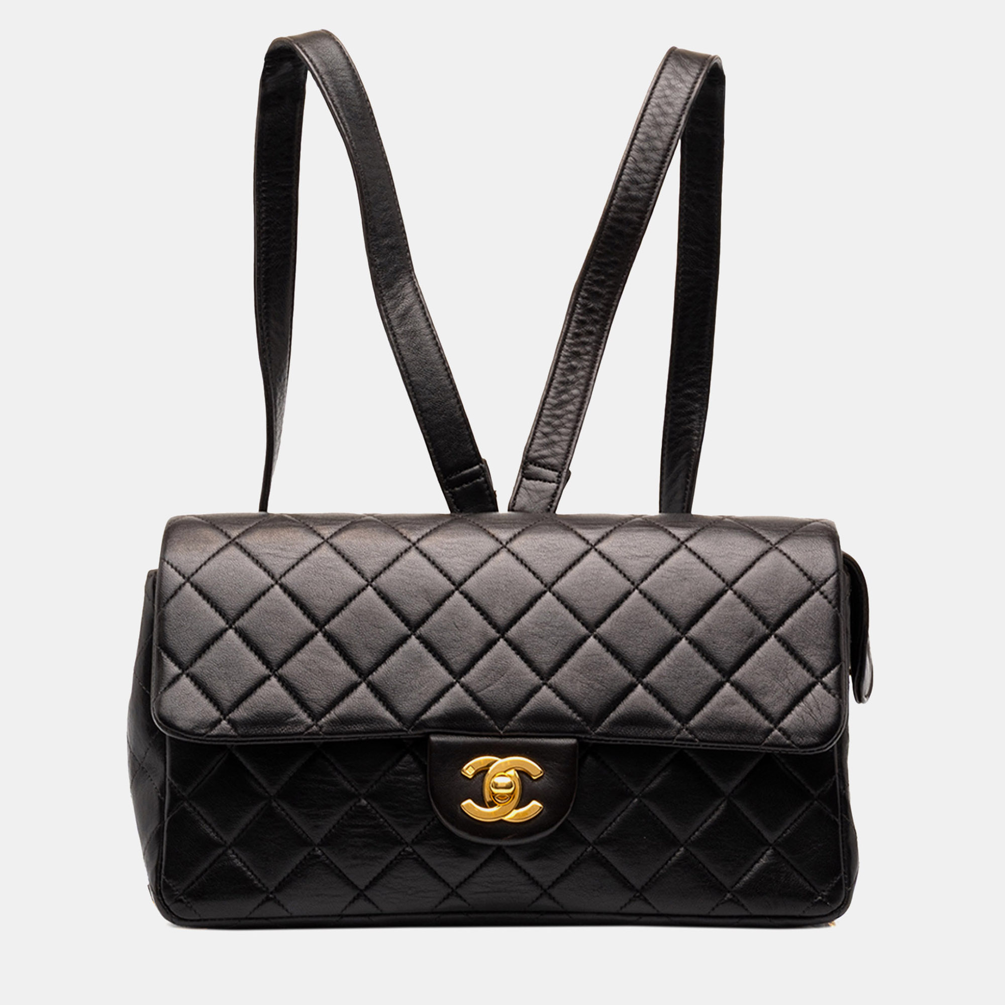 Chanel Vintage Medium Black Quilted Lambskin Leather Backpack Bag