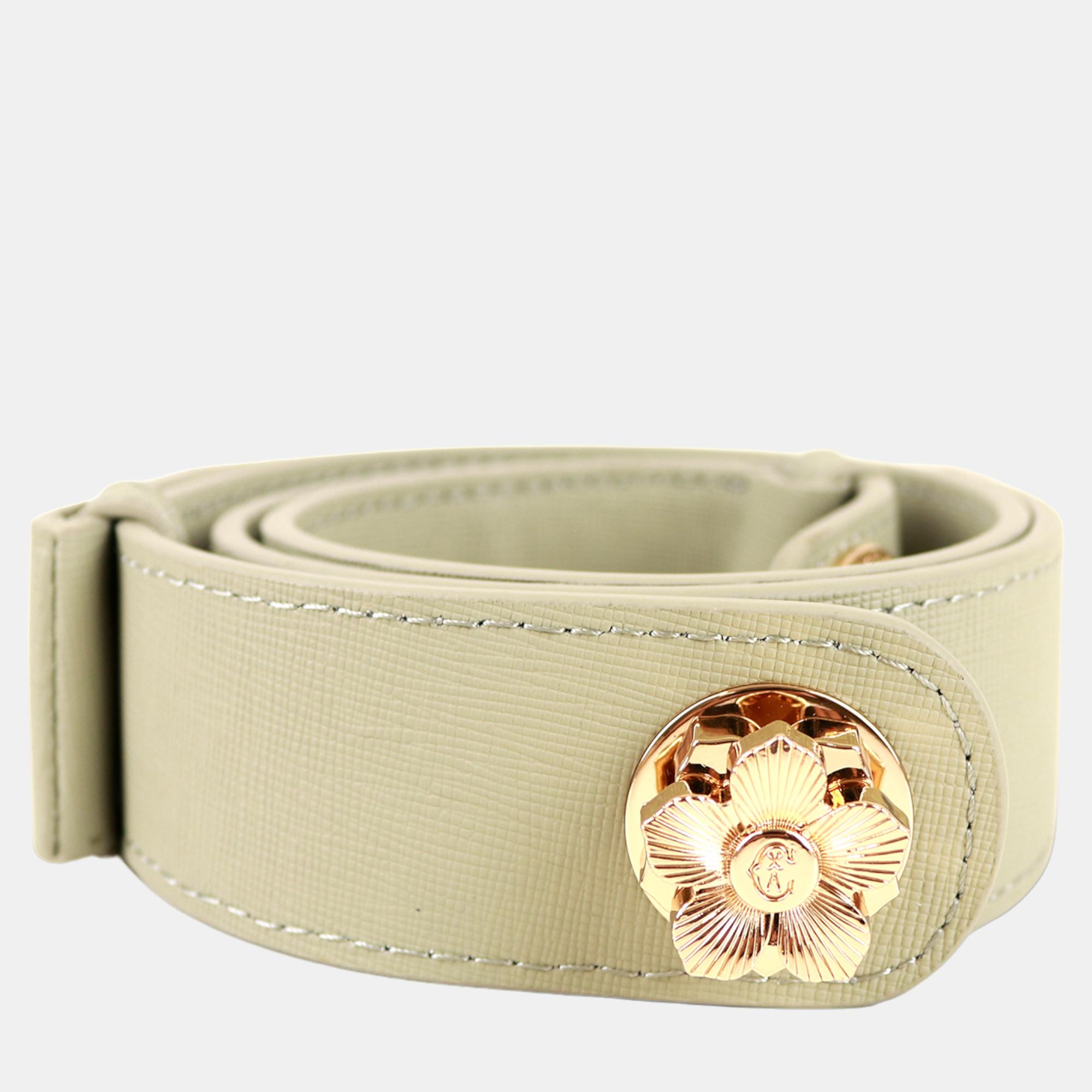 Charriol Flower Buckle Light Grey Saffiano Leather Accessories Belts