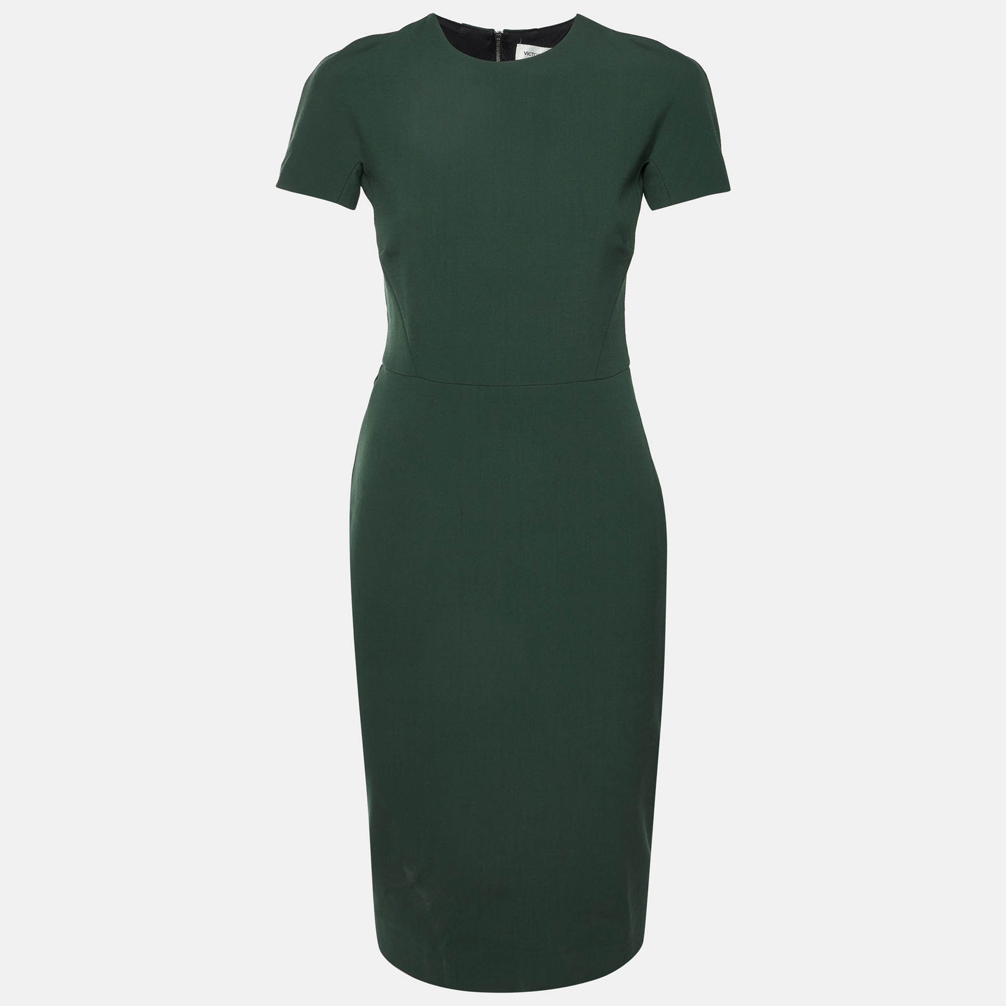 Victoria Beckham Green Wool Crepe Sheath Dress S