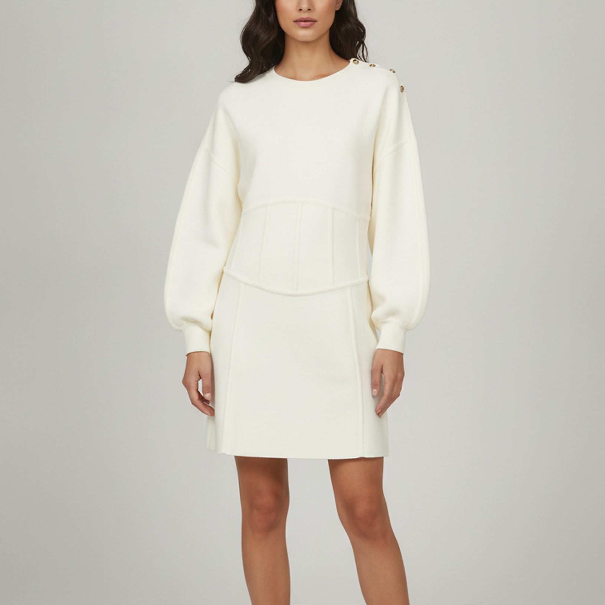 Maje Ivory Knit Corset-Effect Jumper Dress XL