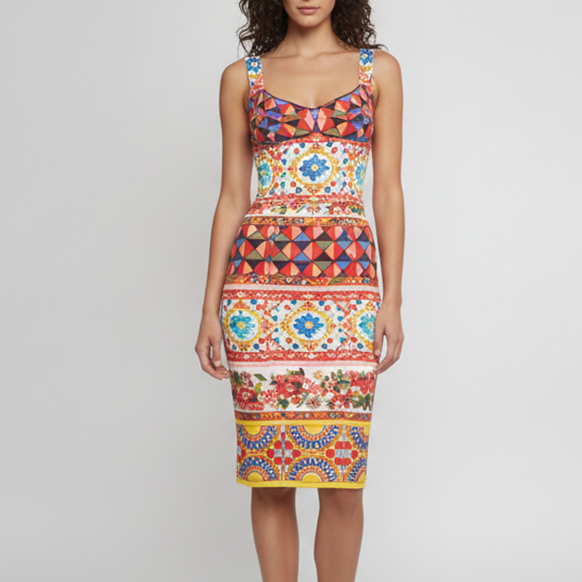 Dolce & Gabbana Multicolor Mambo Print Stretch Crepe Dress XS