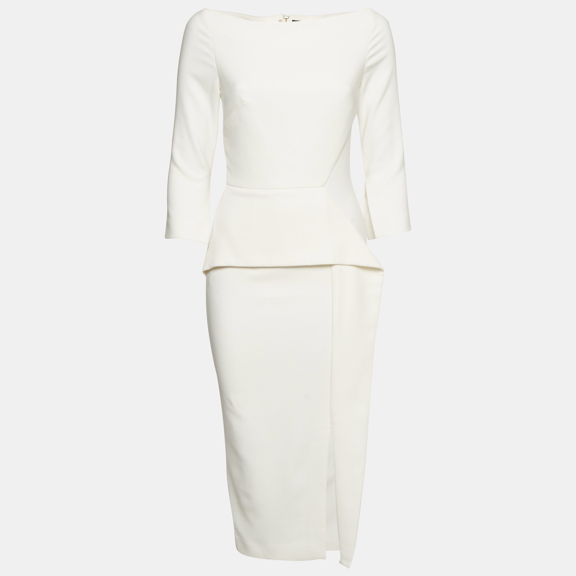 Roland Mouret Off White Stretch Crepe Ardingly Peplum Dress S