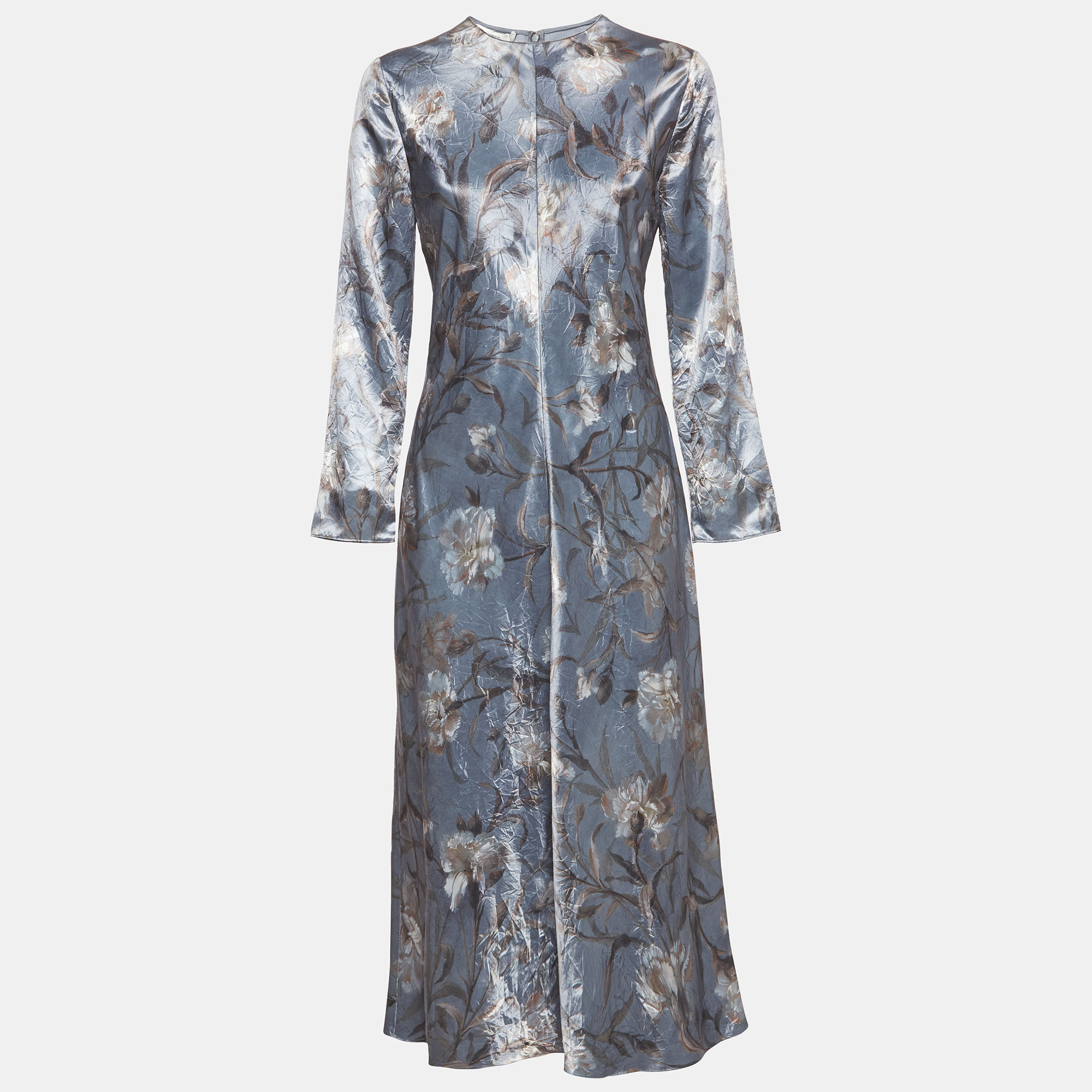Vince Grey Night Carnation Print Satin Midi Dress S