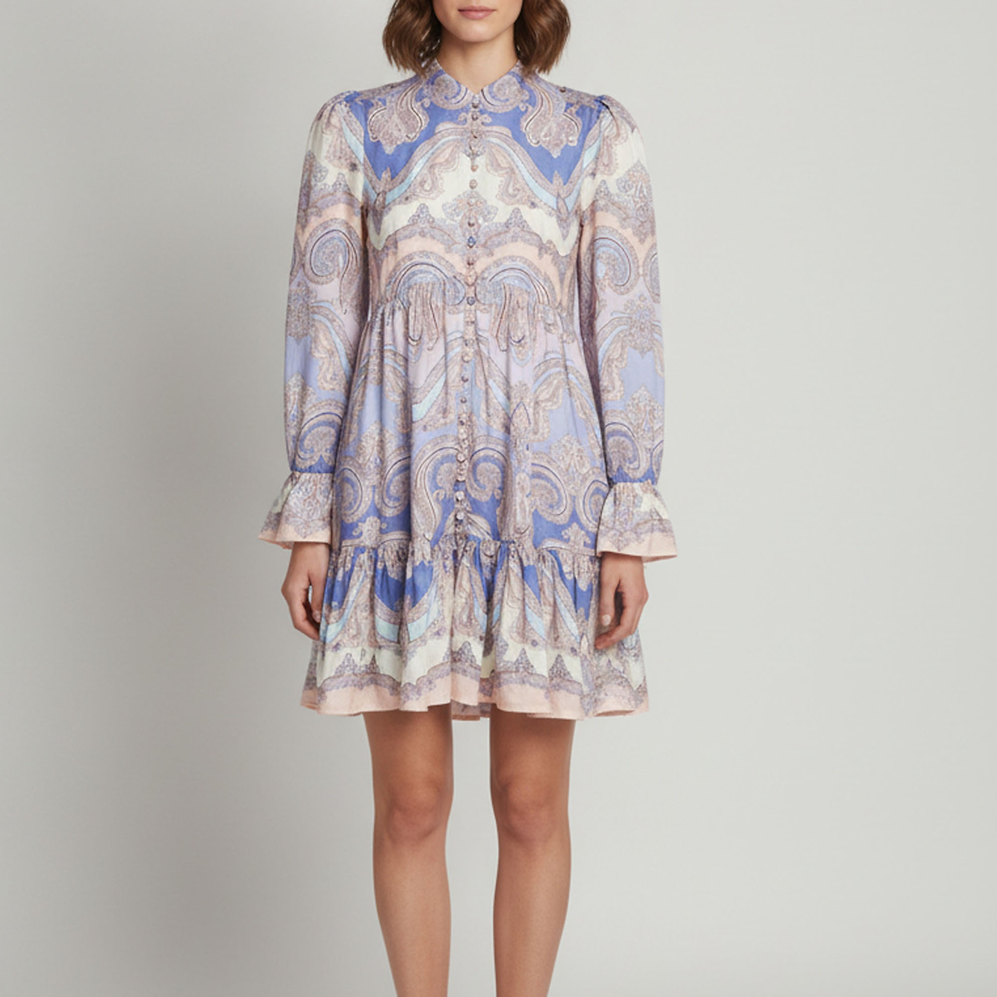 Zimmermann Purple Paisley Print Linen Maxine Mini Dress M