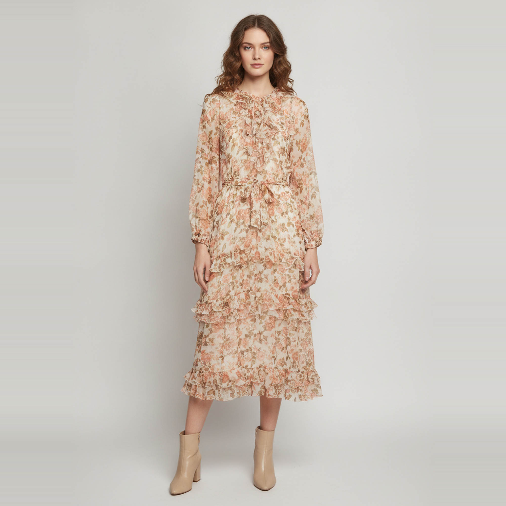 Zimmermann White Floral Print Chiffon Radiate Frill Midi Dress M