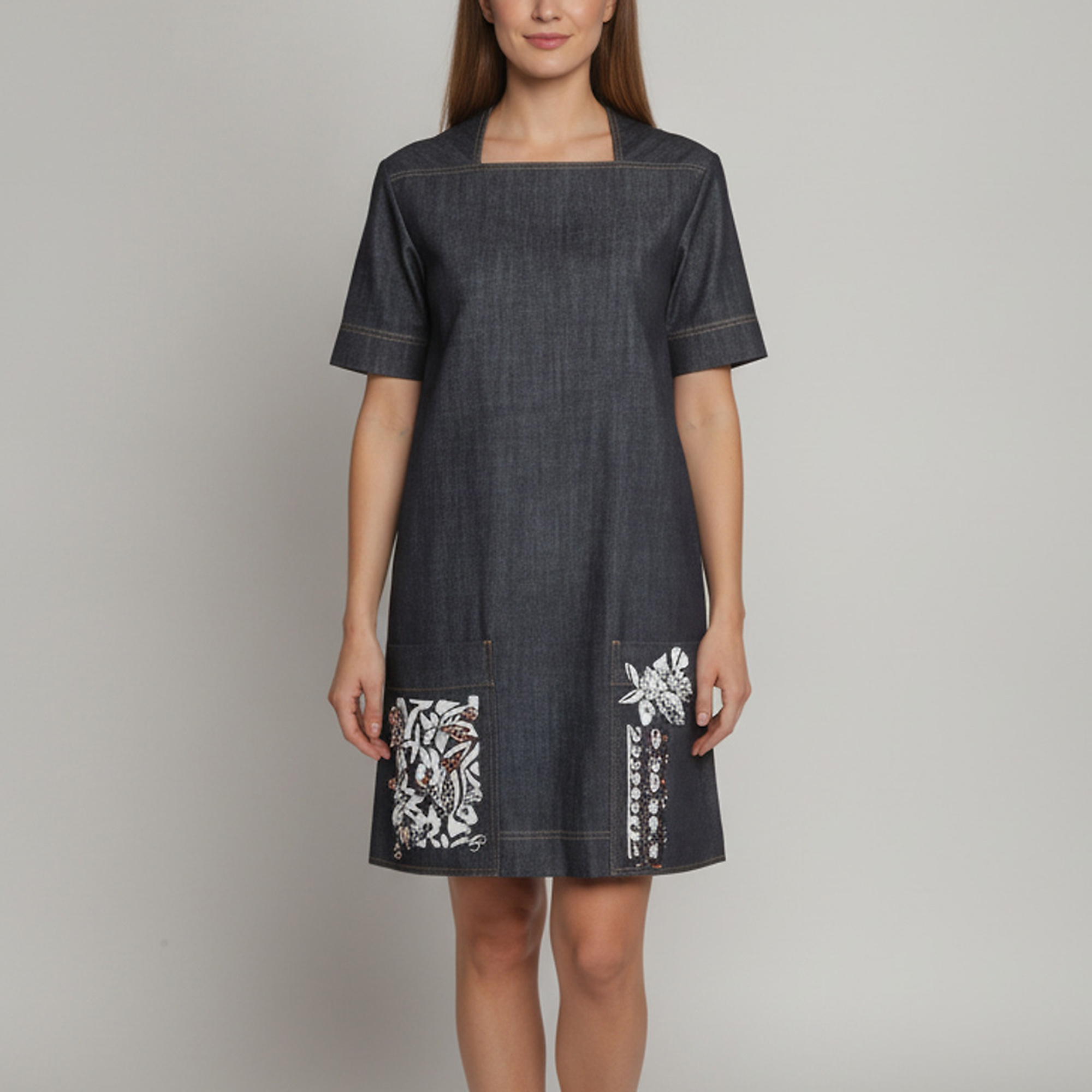 Christian Dior Blue Denim Floral Beaded Mini Dress S