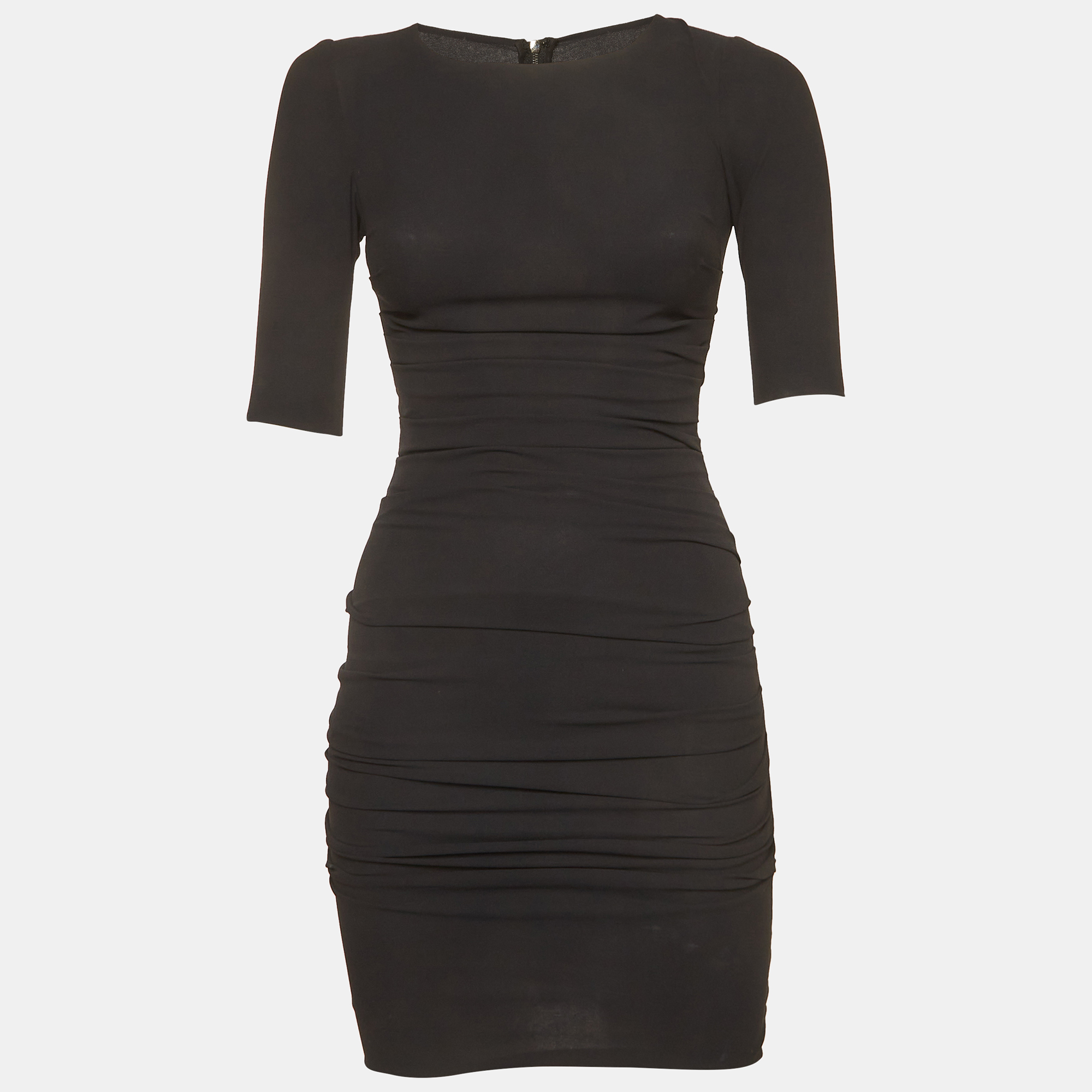Dolce & Gabbana Black Stretch Crepe Ruched Mini Dress XS