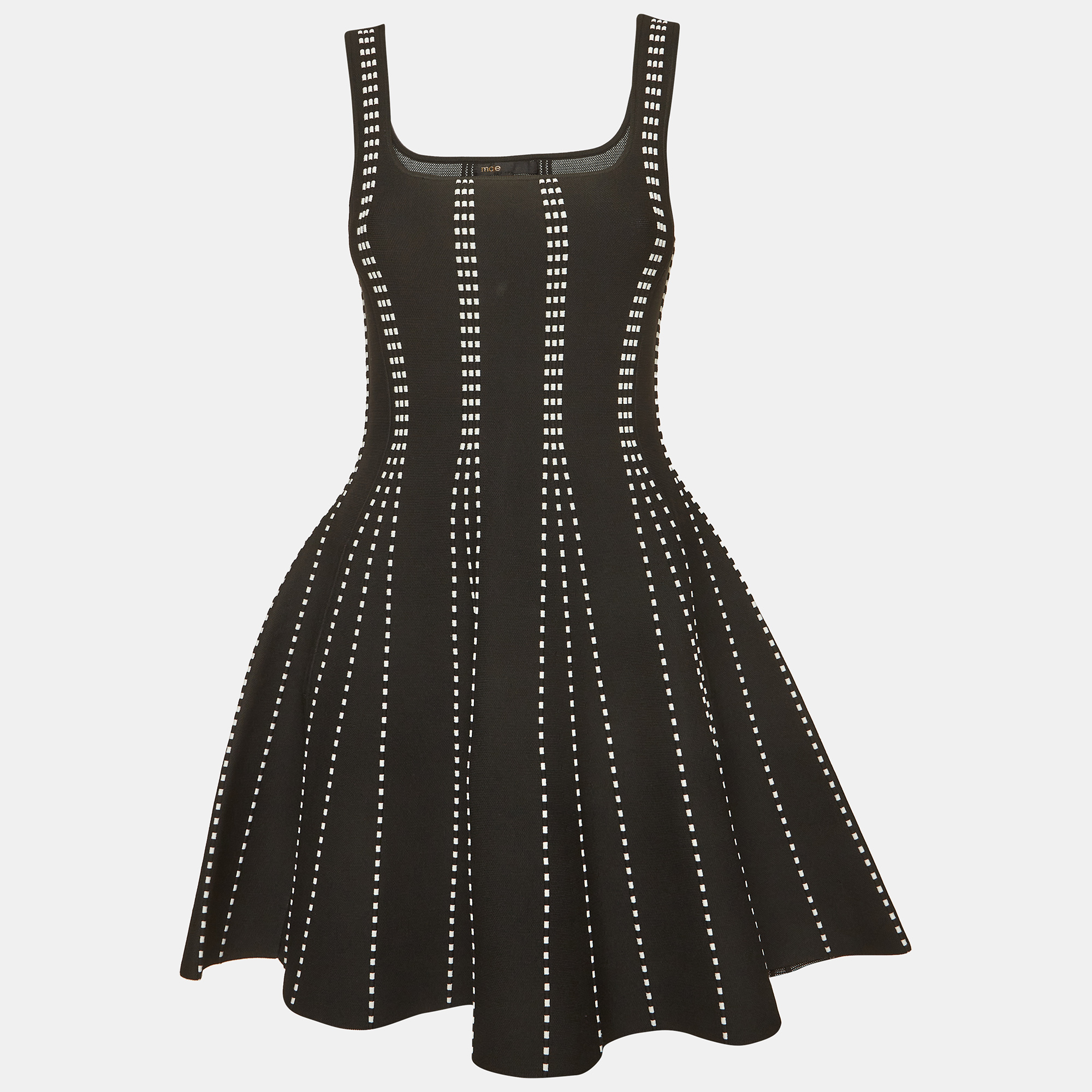 Maje Black/White Stripe Jacquard Knit Sleeveless Mini Dress S