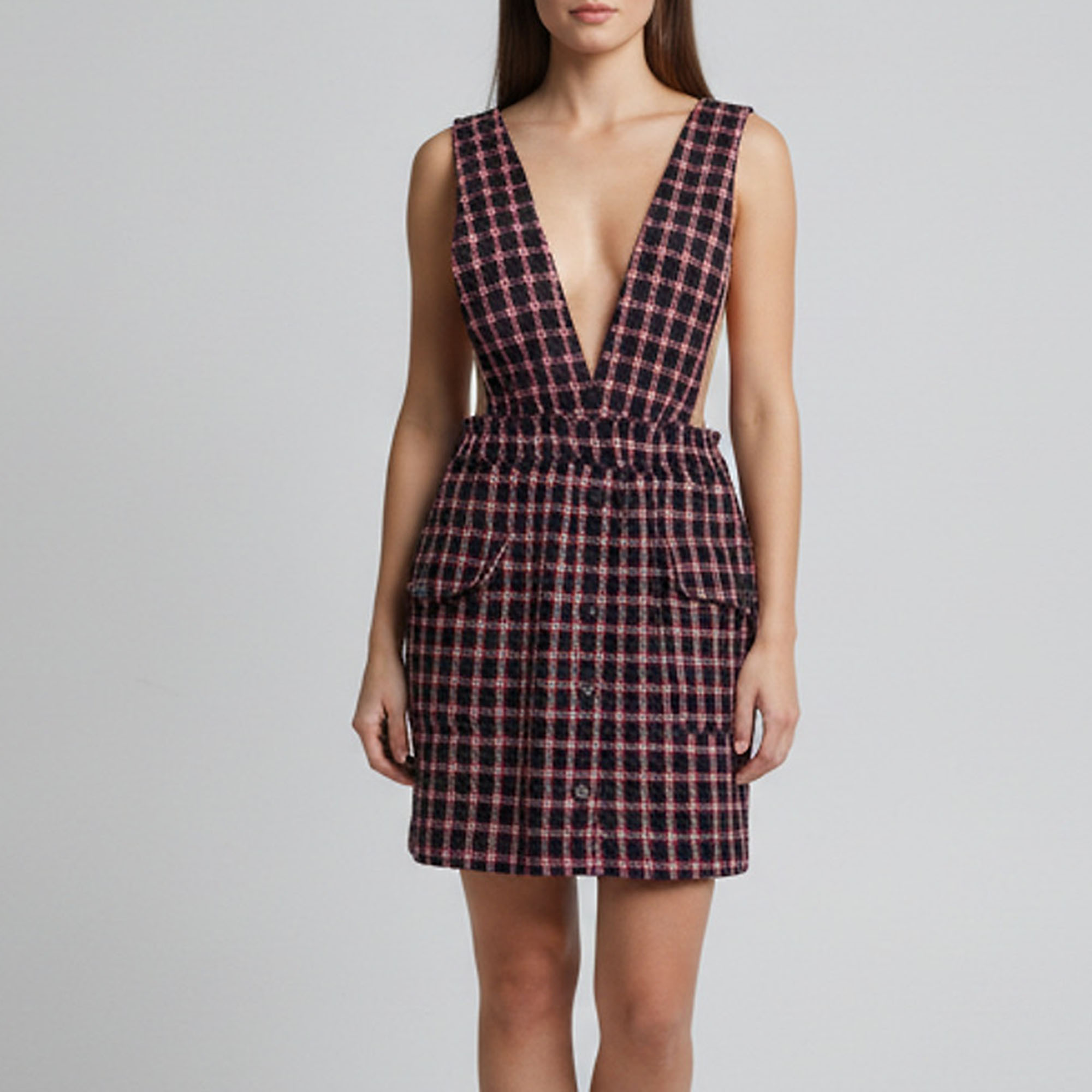 Maje Black/Pink Checkered Tweed Ritrite Mini Dress L