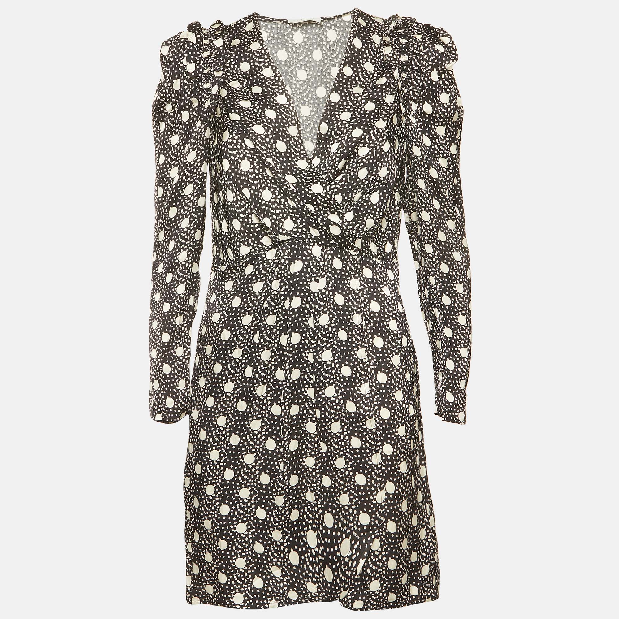 Sandro Black Polka Dot Print Crepe Roxane Mini Dress M