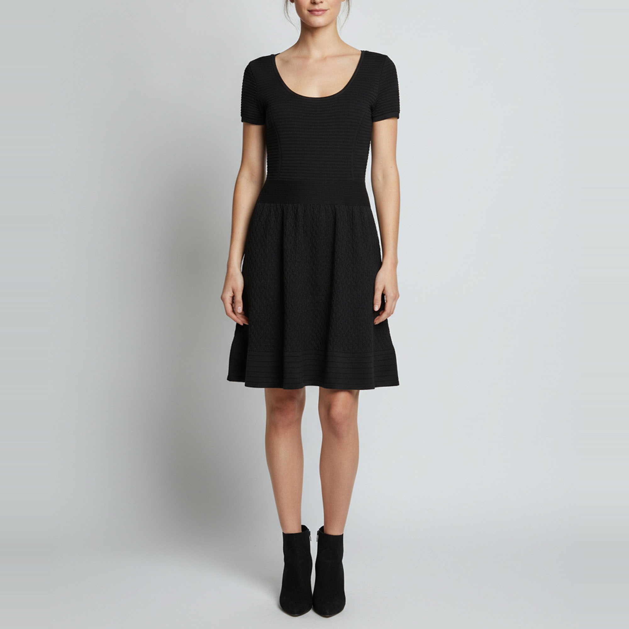Sandro Black Textured Knit Rebus Mini Dress L